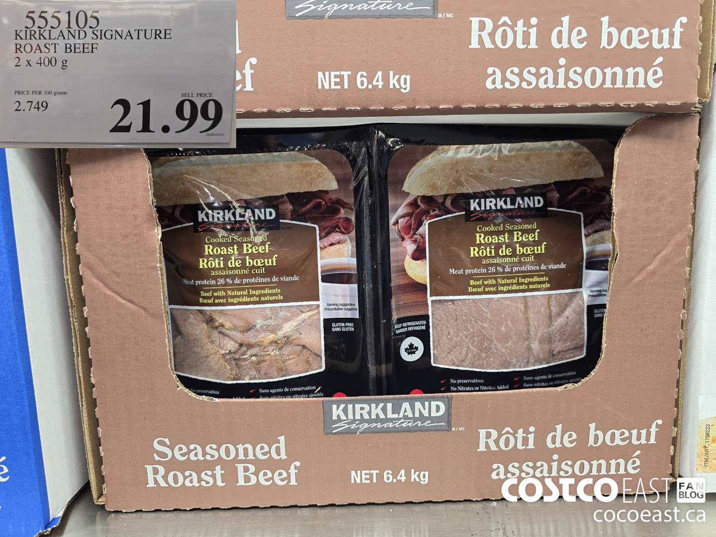 555105 KIRKLAND SIGNATURE ROAST BEEF 2 X 400 G $21.99