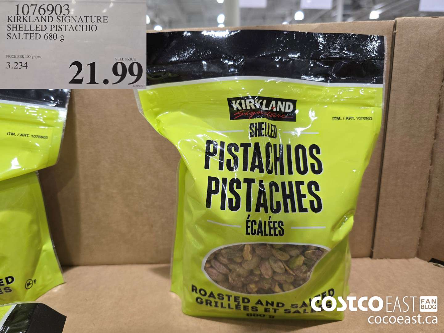 1076903 KIRKLAND SIGNATURE SHELLED PISTACHIO SALTED 680 G $21.99