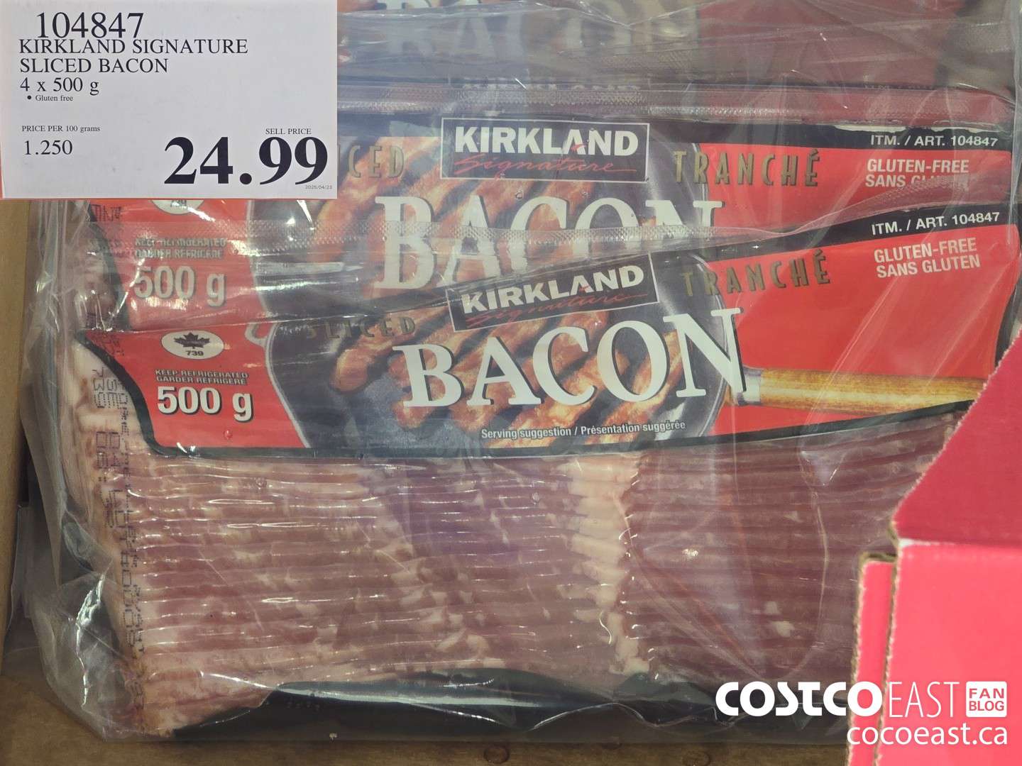 104847 KIRKLAND SIGNATURE SLICED BACON 4 X 500 G $24.99