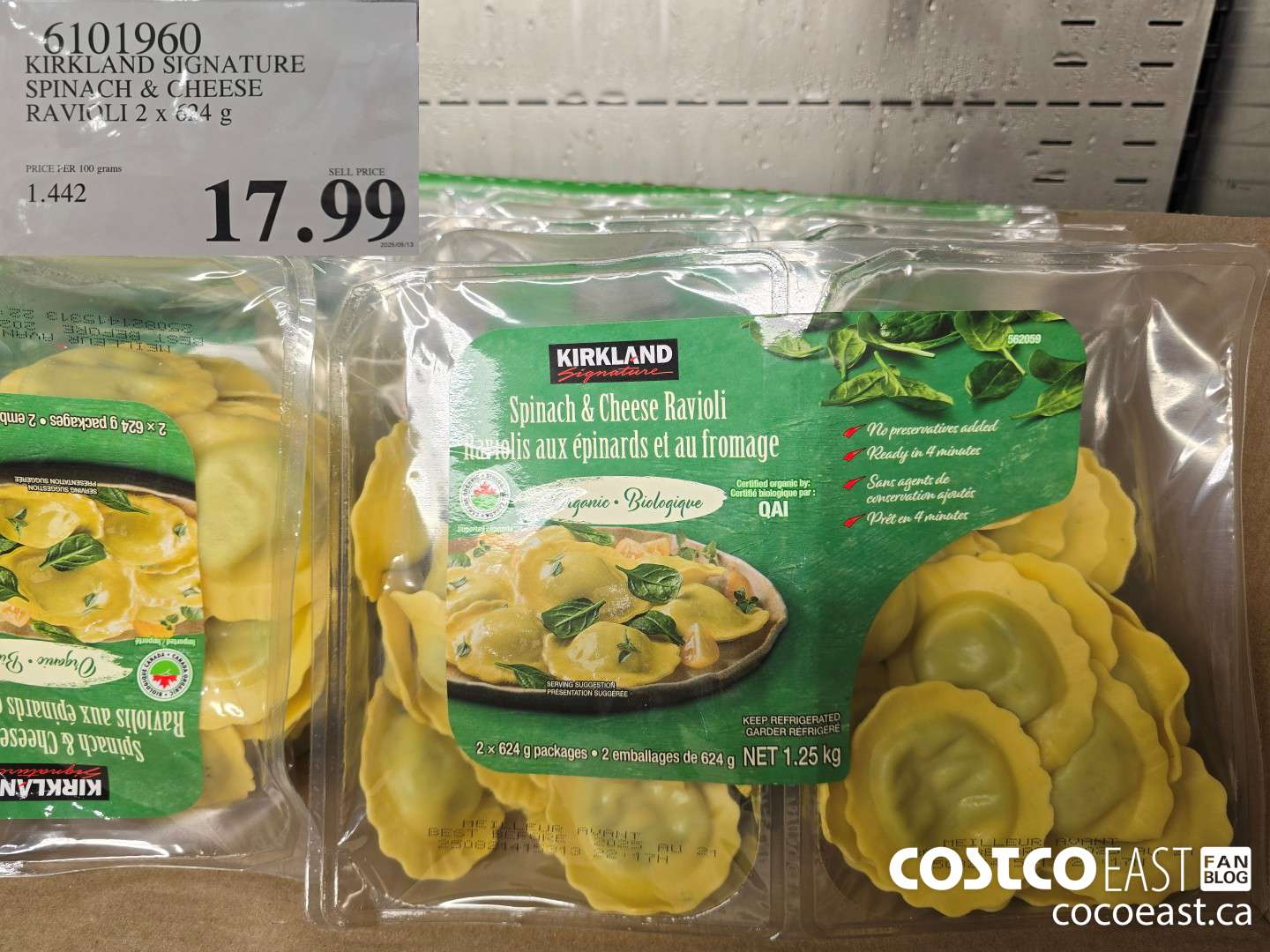 6101960 KIRKLAND SIGNATURE SPINACH & CHEESE RAVIOLI 2 x 624 G $17.99