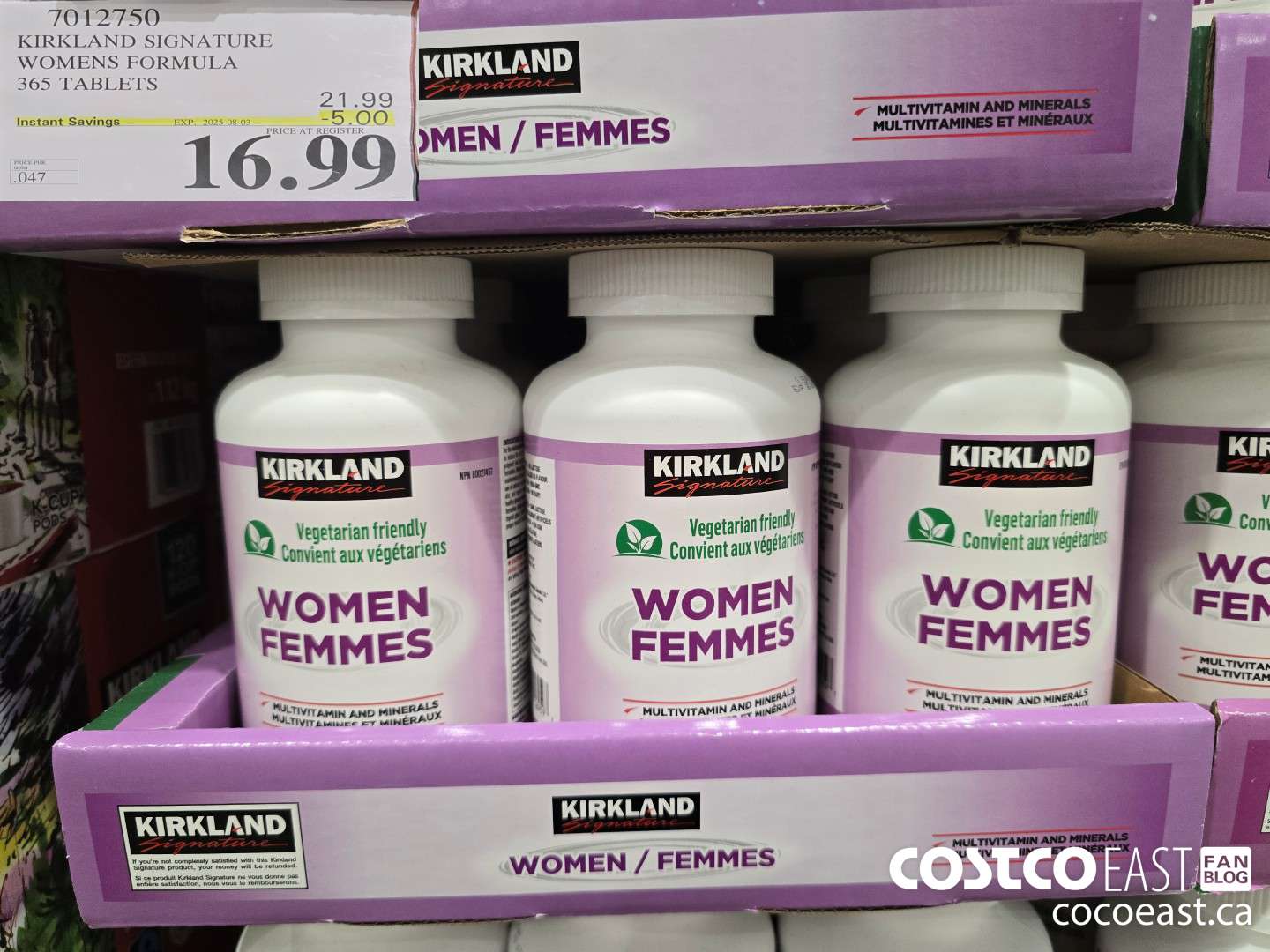 7012750 KIRKLAND SIGNATURE WOMEN FORMULA 365 TABLETS ($5.00 INSTANT SAVINGS EXPIRES ON 2025-08-03) $16.99