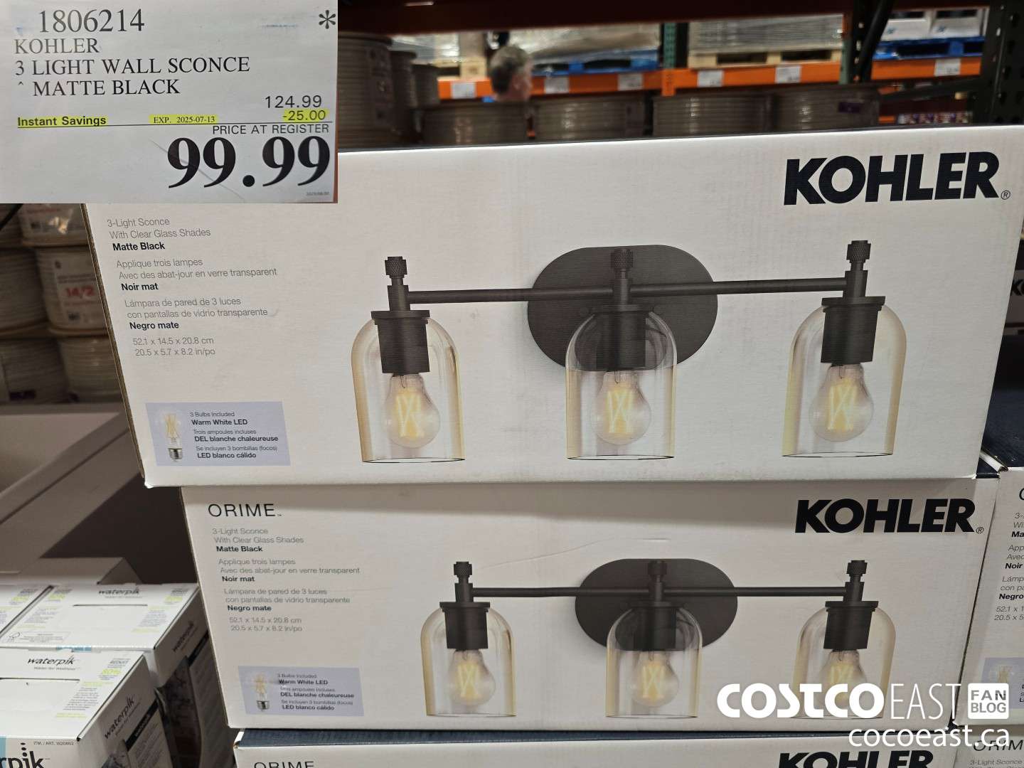 1806214 KOHLER 3 LIGHT WALL SCONCE ~ MATTE BLACK ($25.00 INSTANT SAVINGS EXPIRES ON 2025-07-13) $99.99