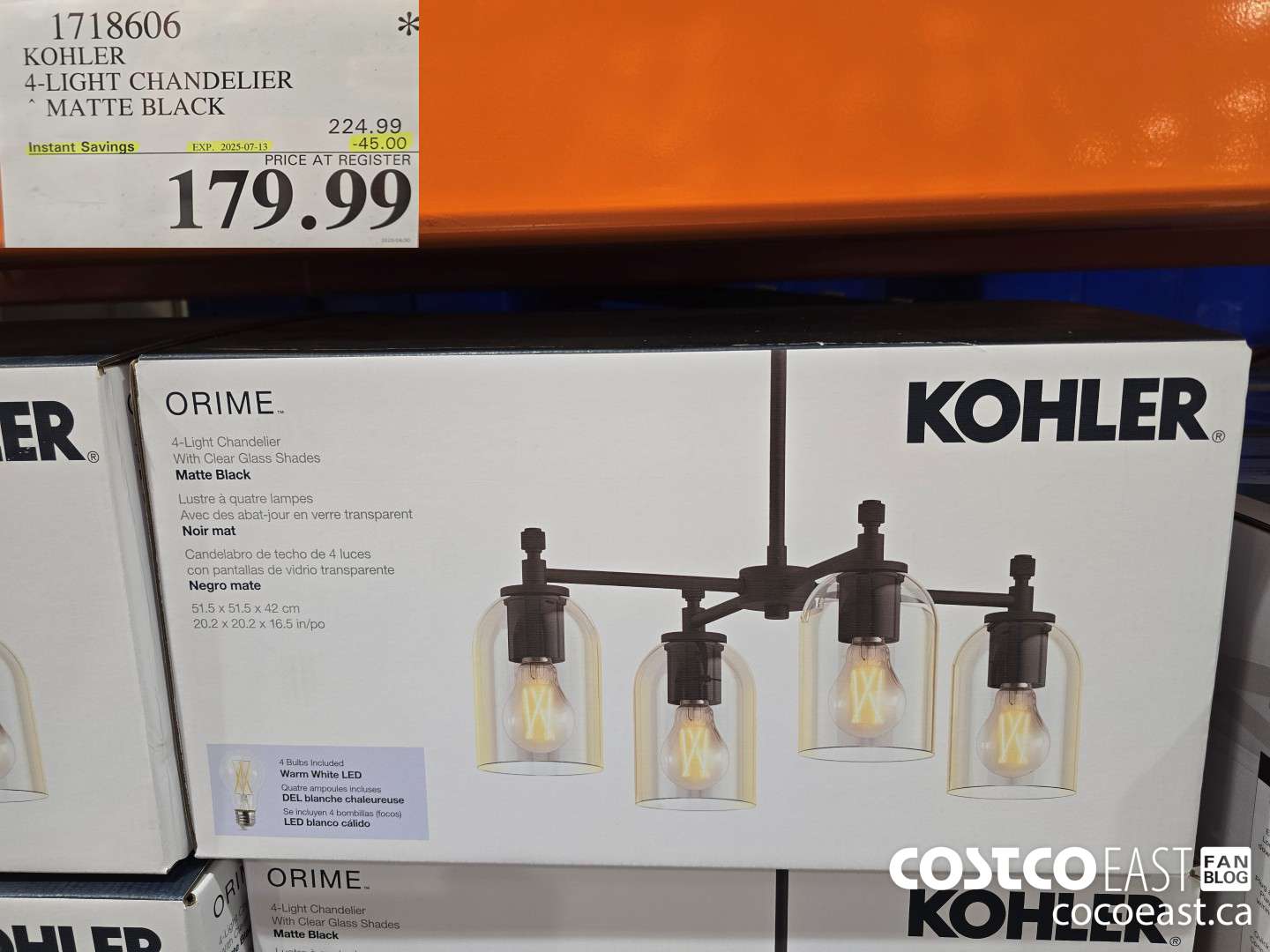 1718606 KOHLER 4-LIGHT CHANDELIER MATTE BLACK ($45.00 INSTANT SAVINGS EXPIRES ON 2025-07-13) $179.99