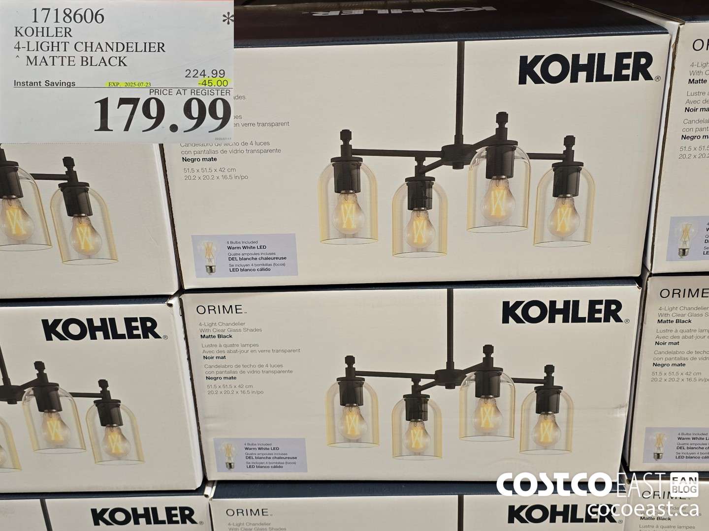 1718606 KOHLER 4-LIGHT CHANDELIER MATTE BLACK ($45.00 INSTANT SAVINGS EXPIRES ON 2025-07-23) $179.99