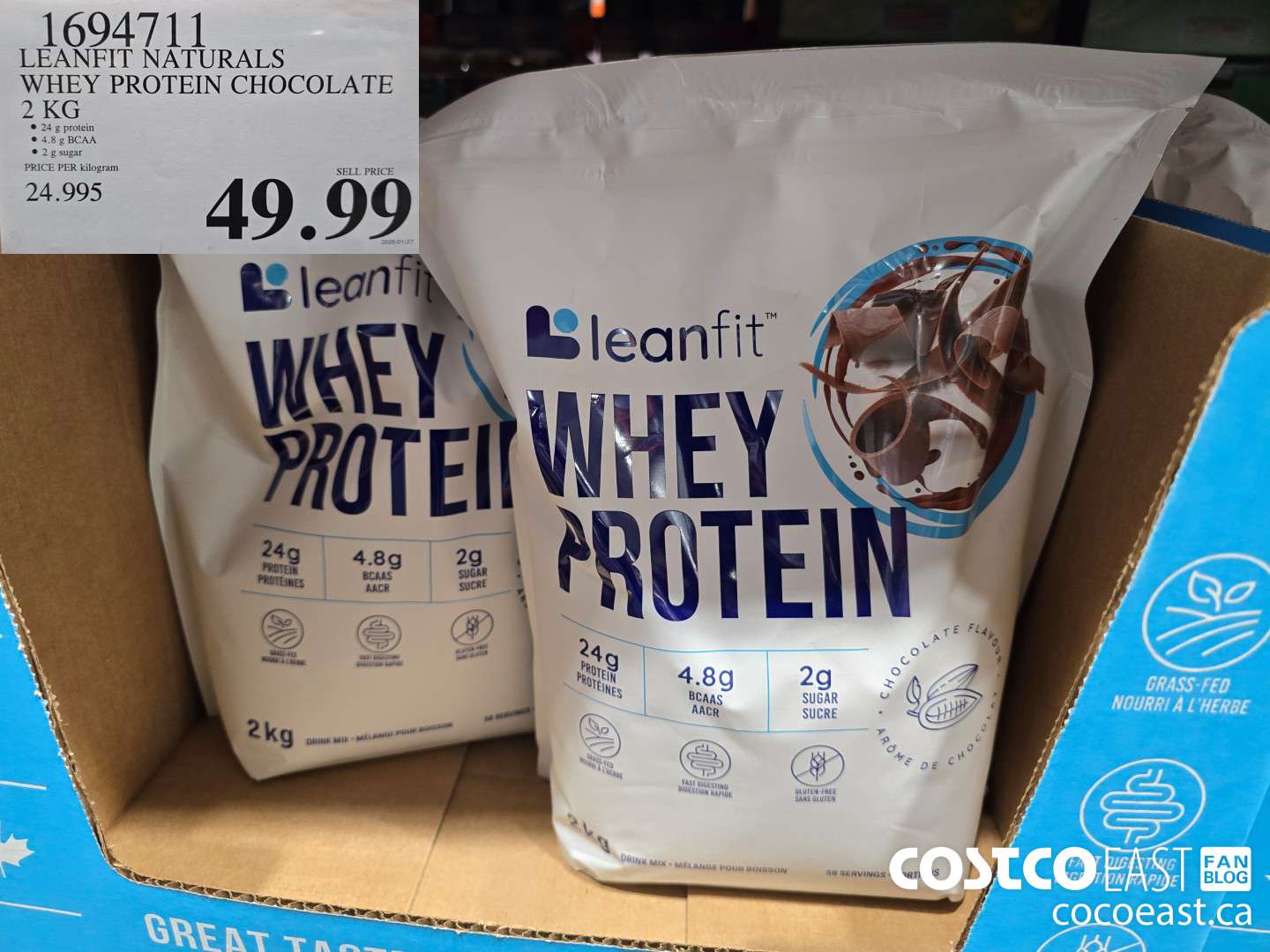 1694711 LEANFIT NATURALS WHEY PROTEIN CHOCOLATE 2KG $49.99