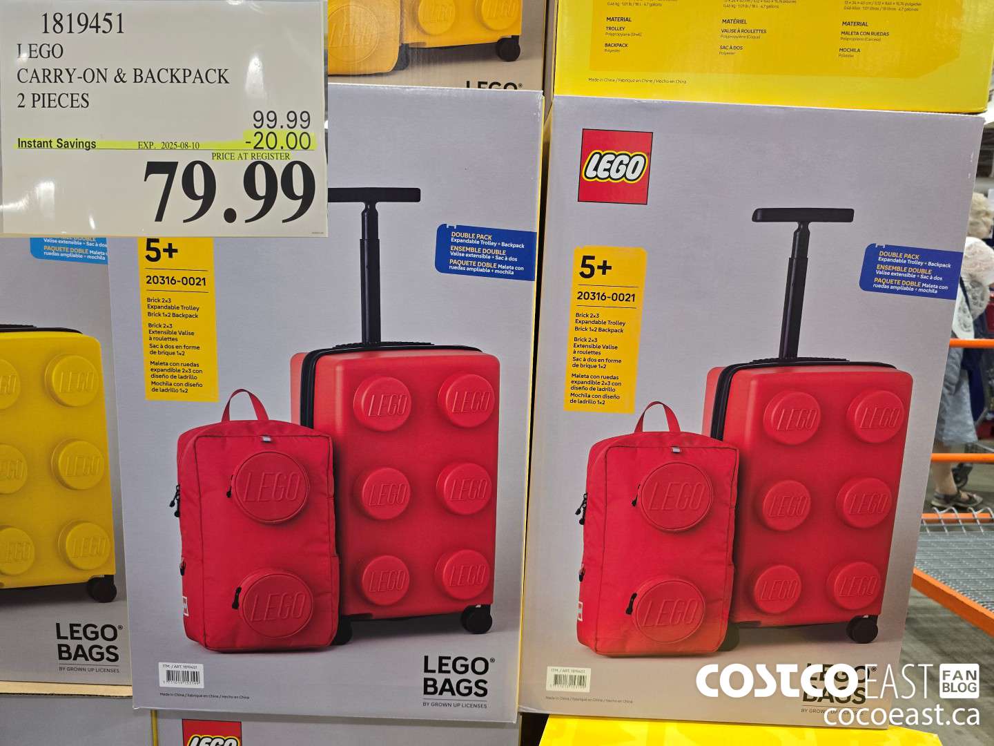 1819451 LEGO CARRY-ON & BACKPACK 2 PIECES ($20.00 INSTANT SAVINGS EXPIRES ON 2025-08-10) $79.99