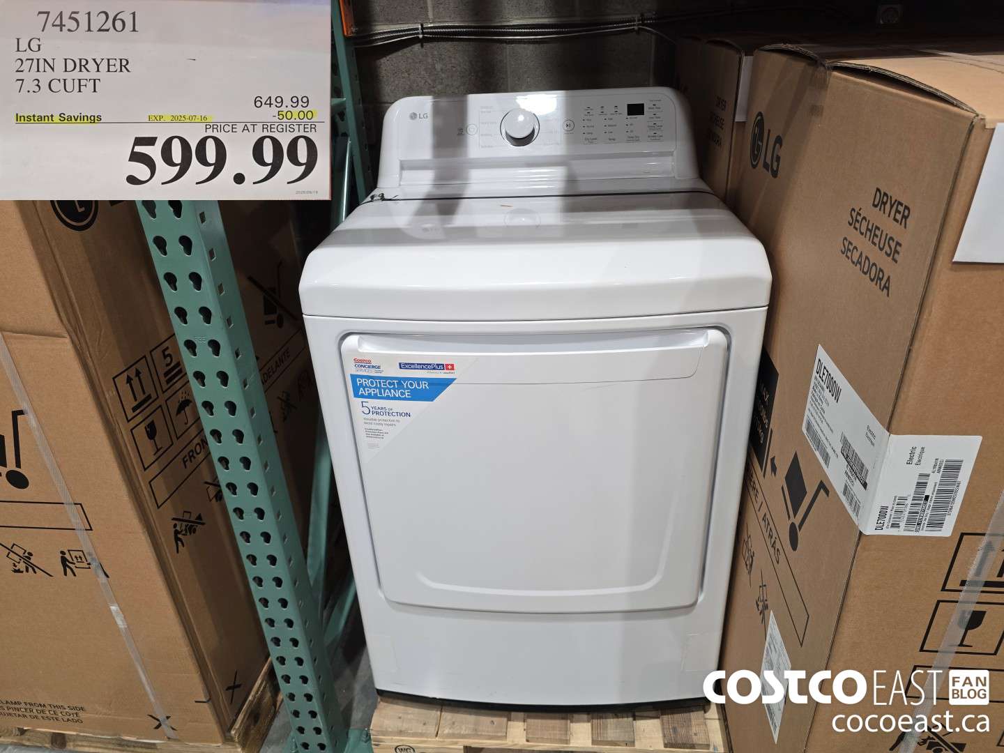 7451261 LG 27IN DRYER 7.3 CUFT ($50.00 INSTANT SAVINGS EXPIRES ON 2025-07-16) $599.99