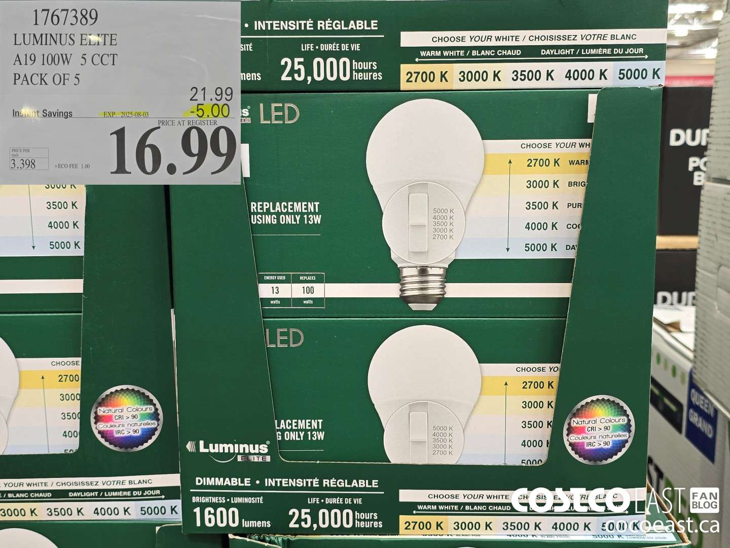 1767389 LUMINUS ELITE A19 100W 5 CCT PACK OF 5 ($5.00 INSTANT SAVINGS EXPIRES ON 2025-08-03) $16.99