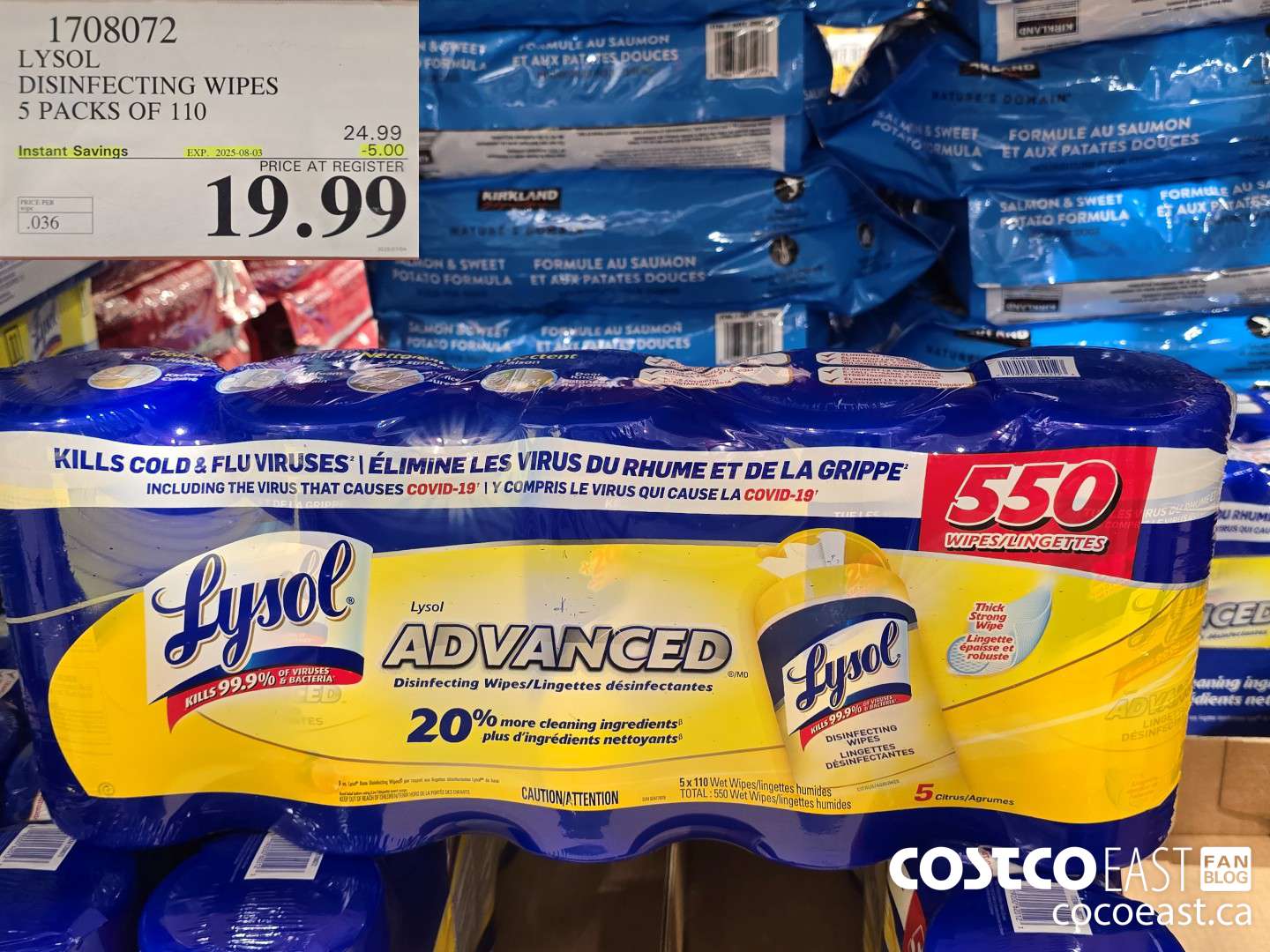 1708072 LYSOL DISINFECTING WIPES 5 PACKS OF 110 ($5.00 INSTANT SAVINGS EXPIRES ON 2025-08-03) $19.99