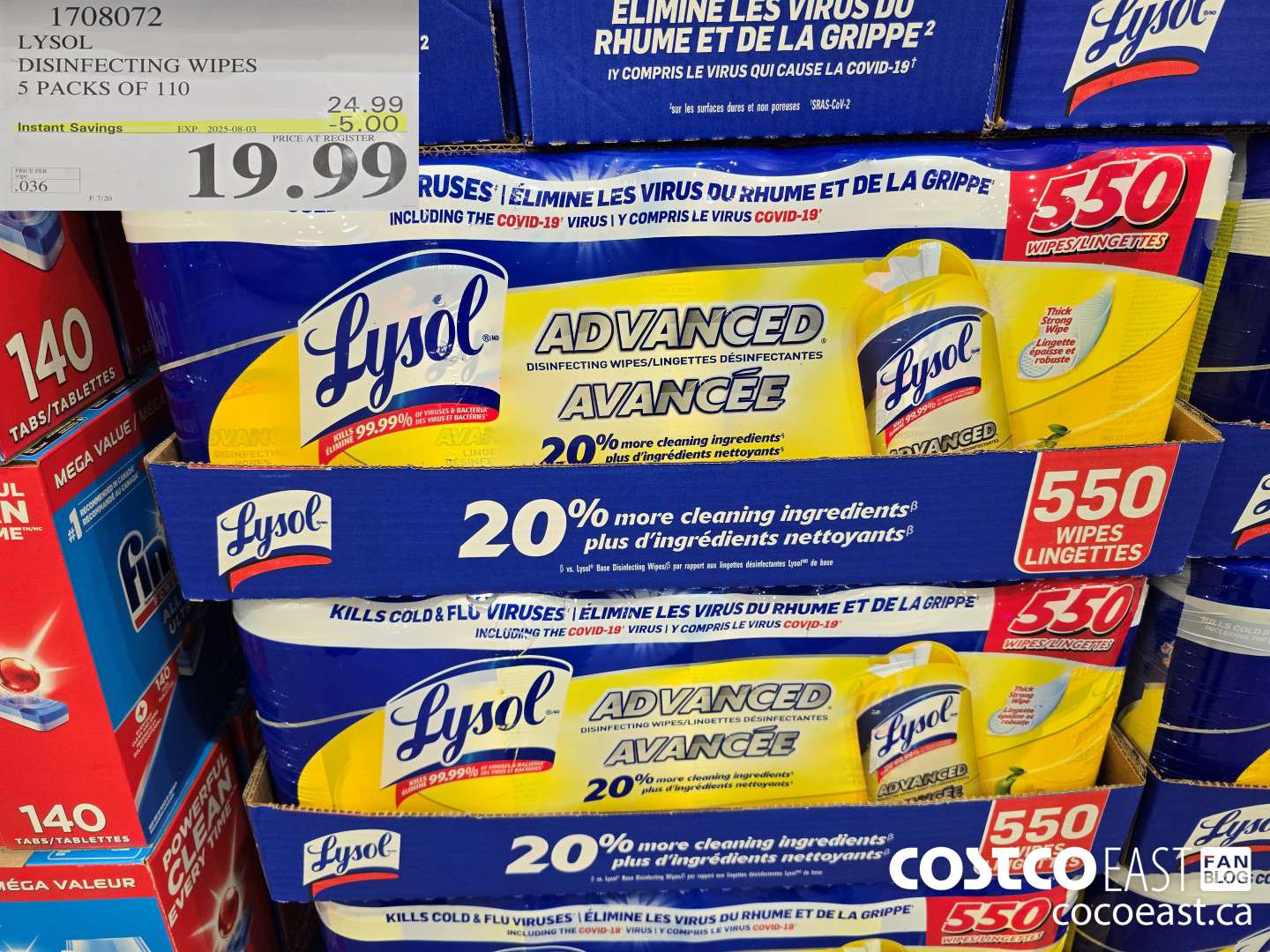 1708072 LYSOL DISINFECTING WIPES 5 PACKS OF 110 ($5.00 INSTANT SAVINGS EXPIRES ON 2025-08-03) $19.99