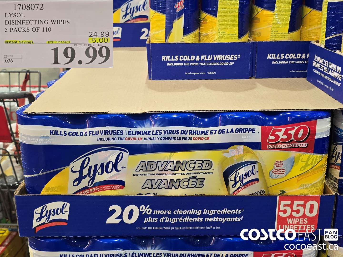 1708072 LYSOL DISINFECTING WIPES 5 PACKS OF 110 ($5.00 INSTANT SAVINGS EXPIRES ON 2025-08-03) $19.99