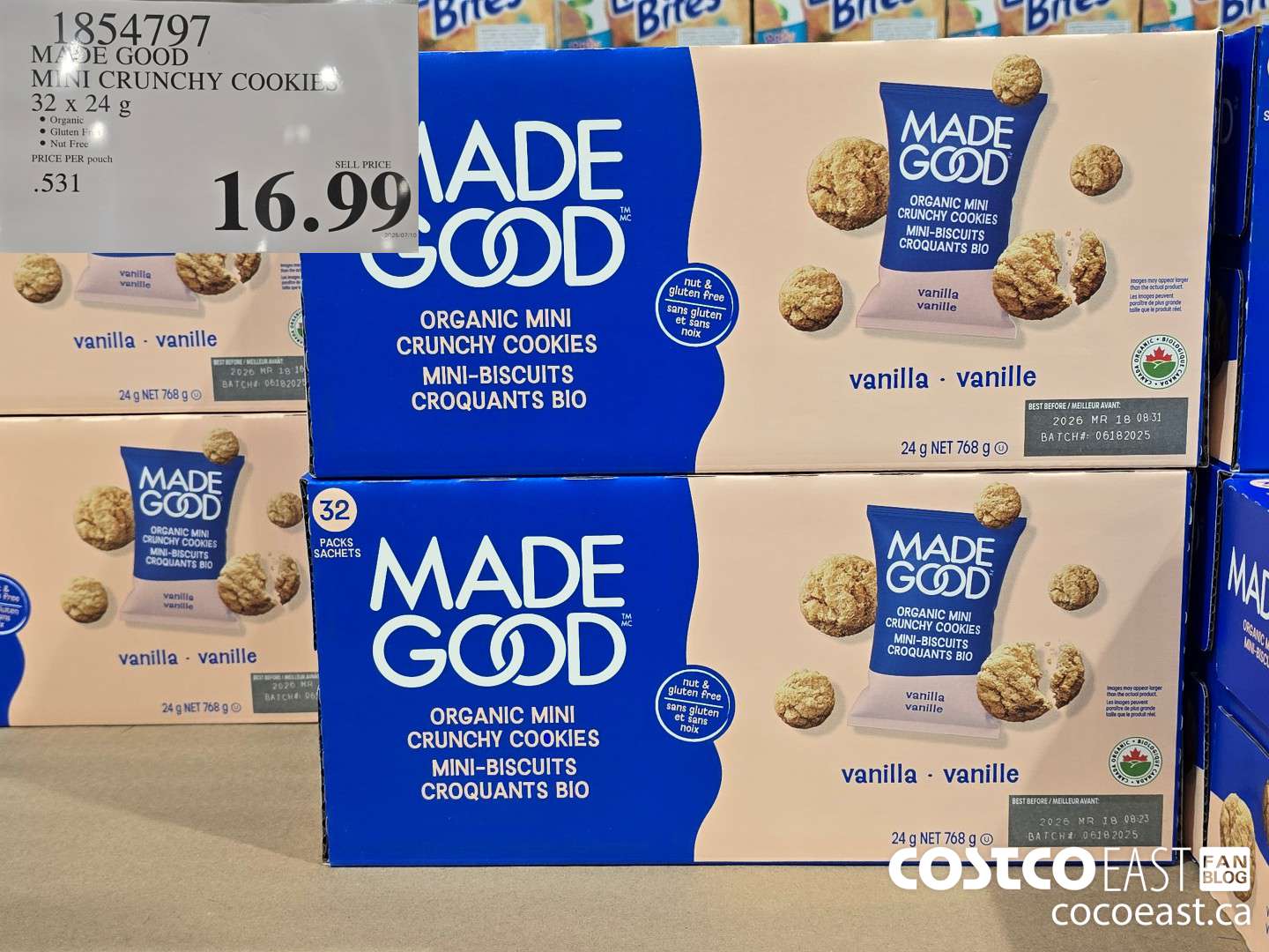 1854797 MADE GOOD MINI CRUNCHY COOKIES 32 x 24 g $16.99