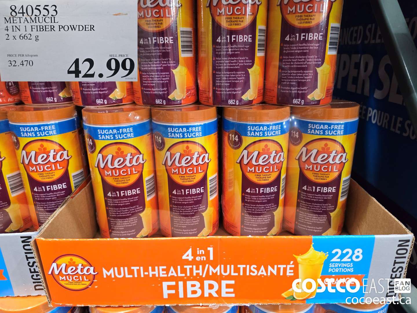 840553 METAMUCIL 4 IN 1 FIBER POWDER 2 X 662 G $42.99