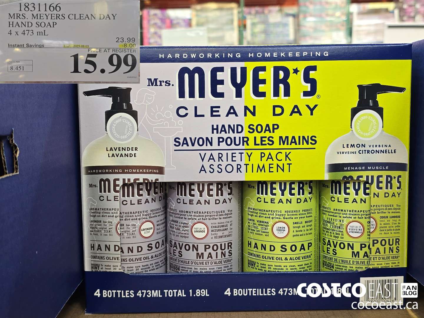 1831166 MRS. MEYERS CLEAN DAY HAND SOAP 4 x 473 mL ($8.00 INSTANT SAVINGS EXPIRES ON 2025-08-03) $15.99