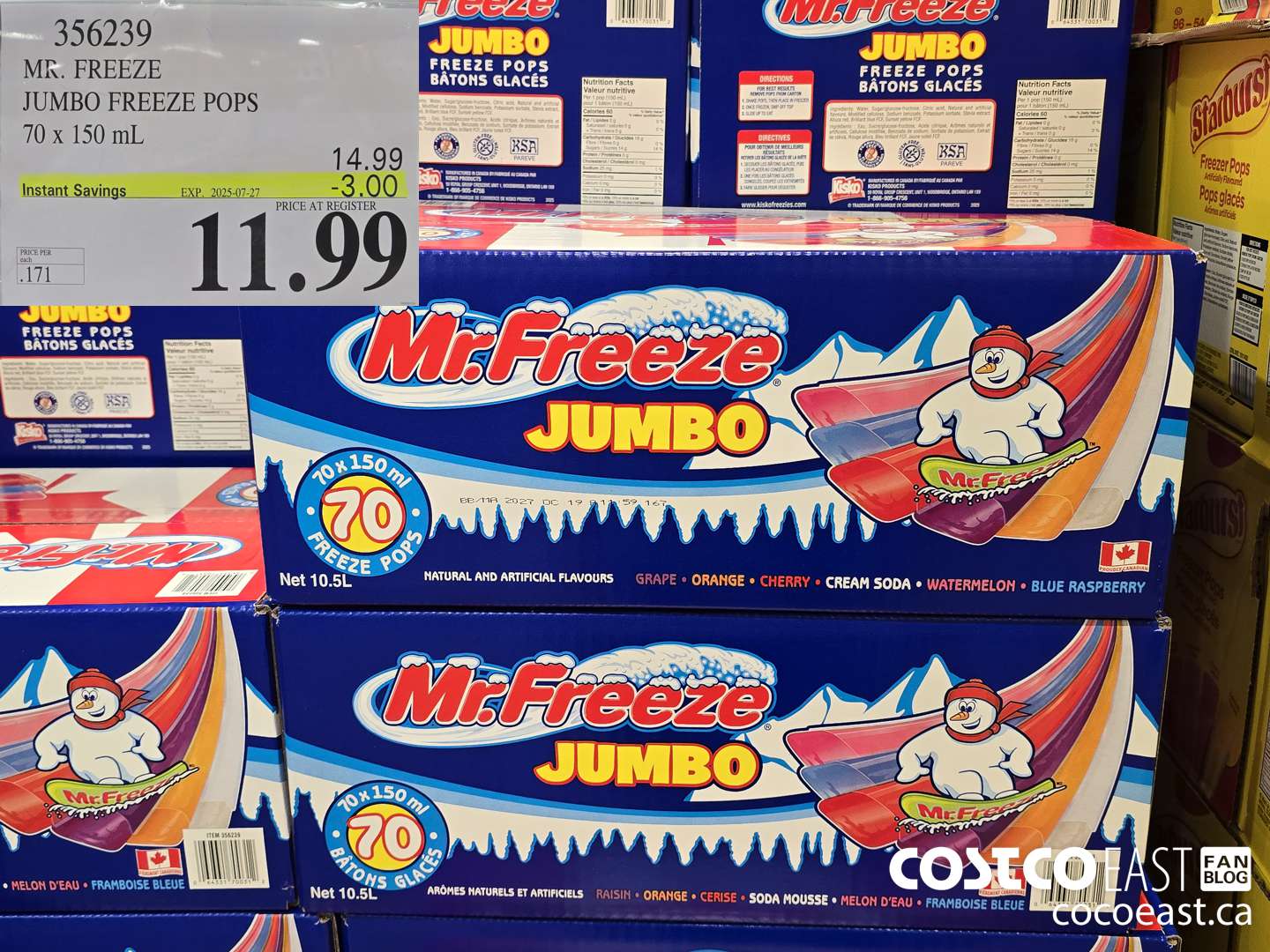 396239 MR. FREEZE JUMBO FREEZE POPS 70 X 150 ML ($3.00 INSTANT SAVINGS EXPIRES ON 2022-07-27) $11.99