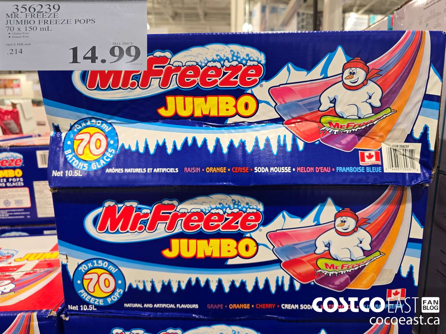 356239 MR. FREEZE JUMBO FREEZE POPS 70 x 150 mL $14.99
