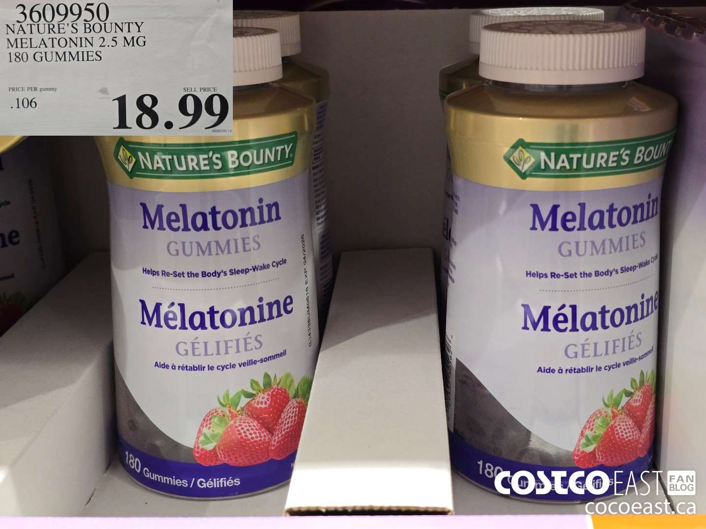 3609950 NATURE'S BOUNTY MELATONIN 2.5 MG 180 GUMMIES $18.99