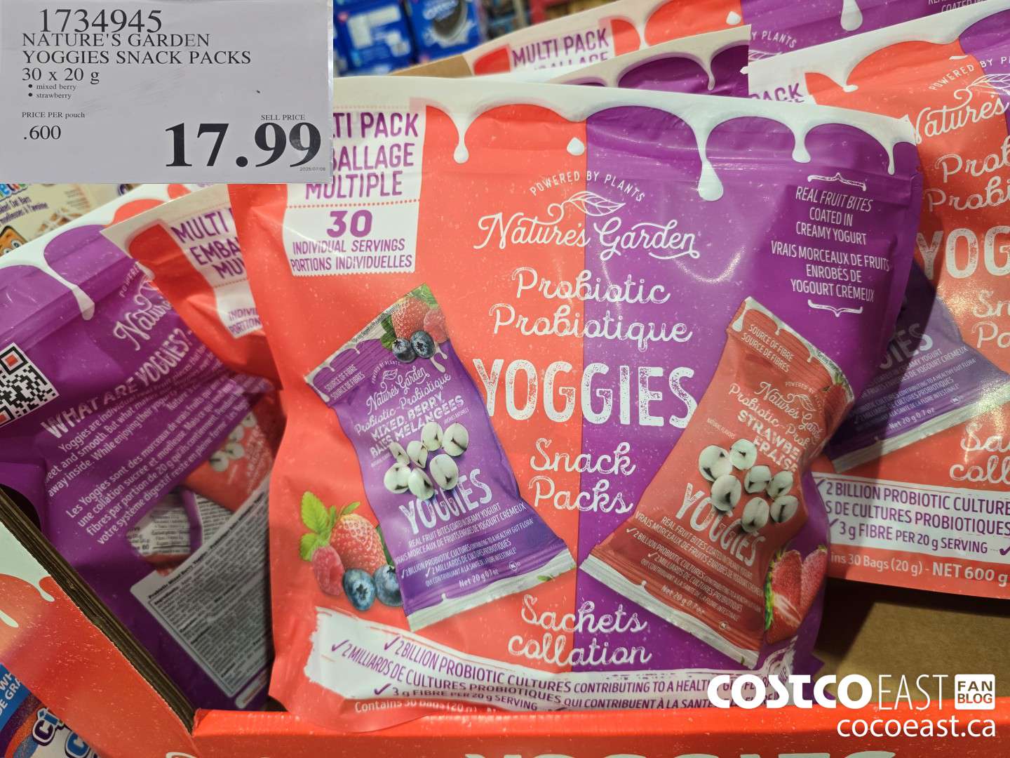 1734945 NATURE'S GARDEN YOGGIES SNACK PACKS 30 x 20 g $17.99