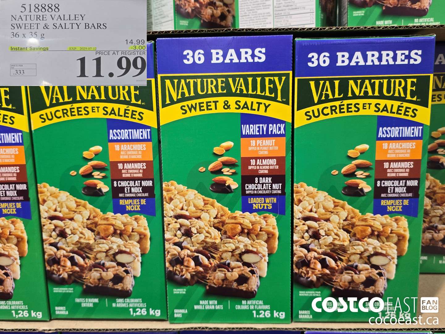 518888 NATURE VALLEY SWEET & SALTY BARS 36 X 35G ($3.00 INSTANT SAVINGS EXPIRES ON 2025-07-12) $11.99