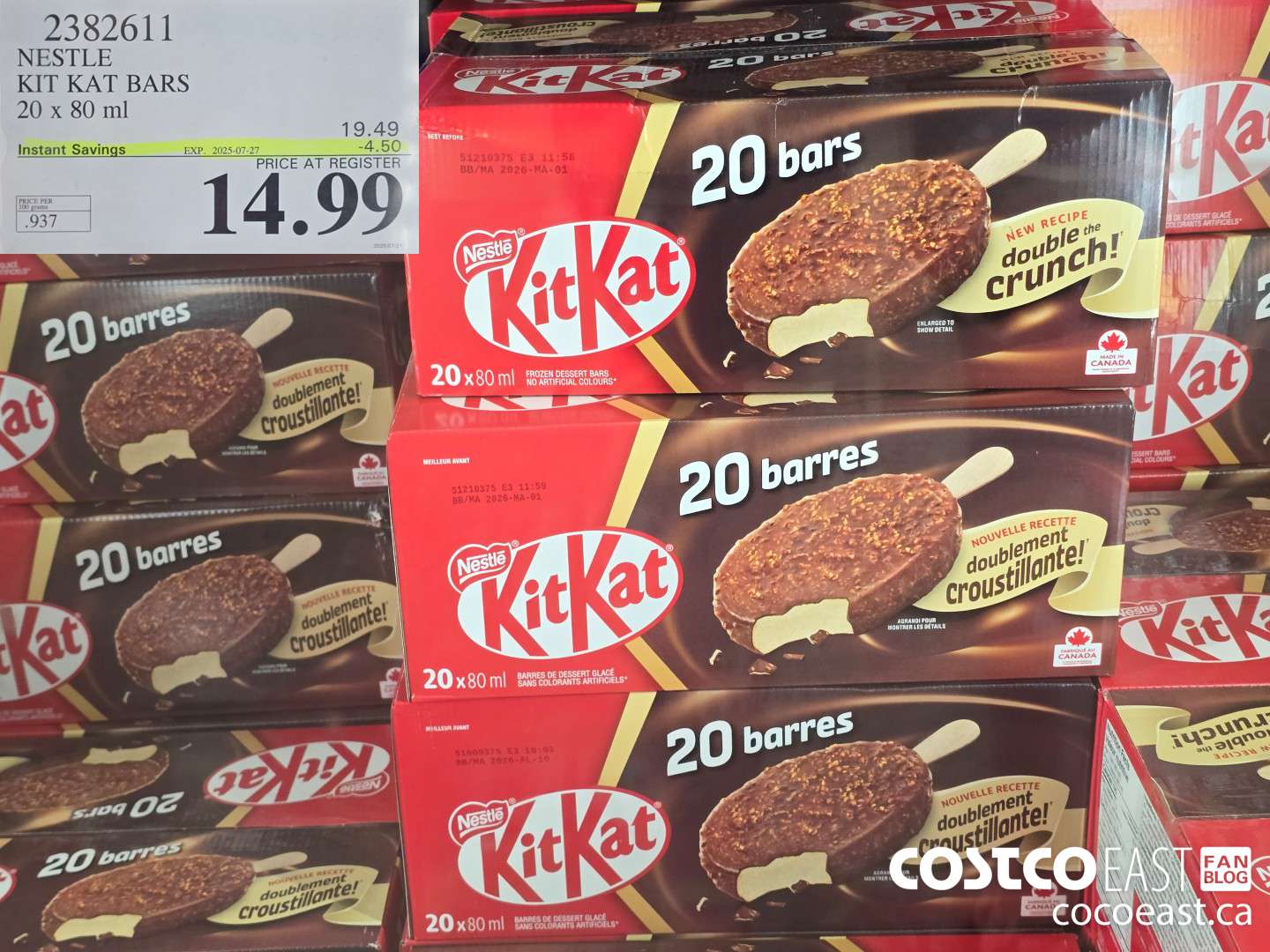 2382611 NESTLE KIT KAT BARS 20 x 80 ml ($4.50 INSTANT SAVINGS EXPIRES ON 2025-07-27) $14.99