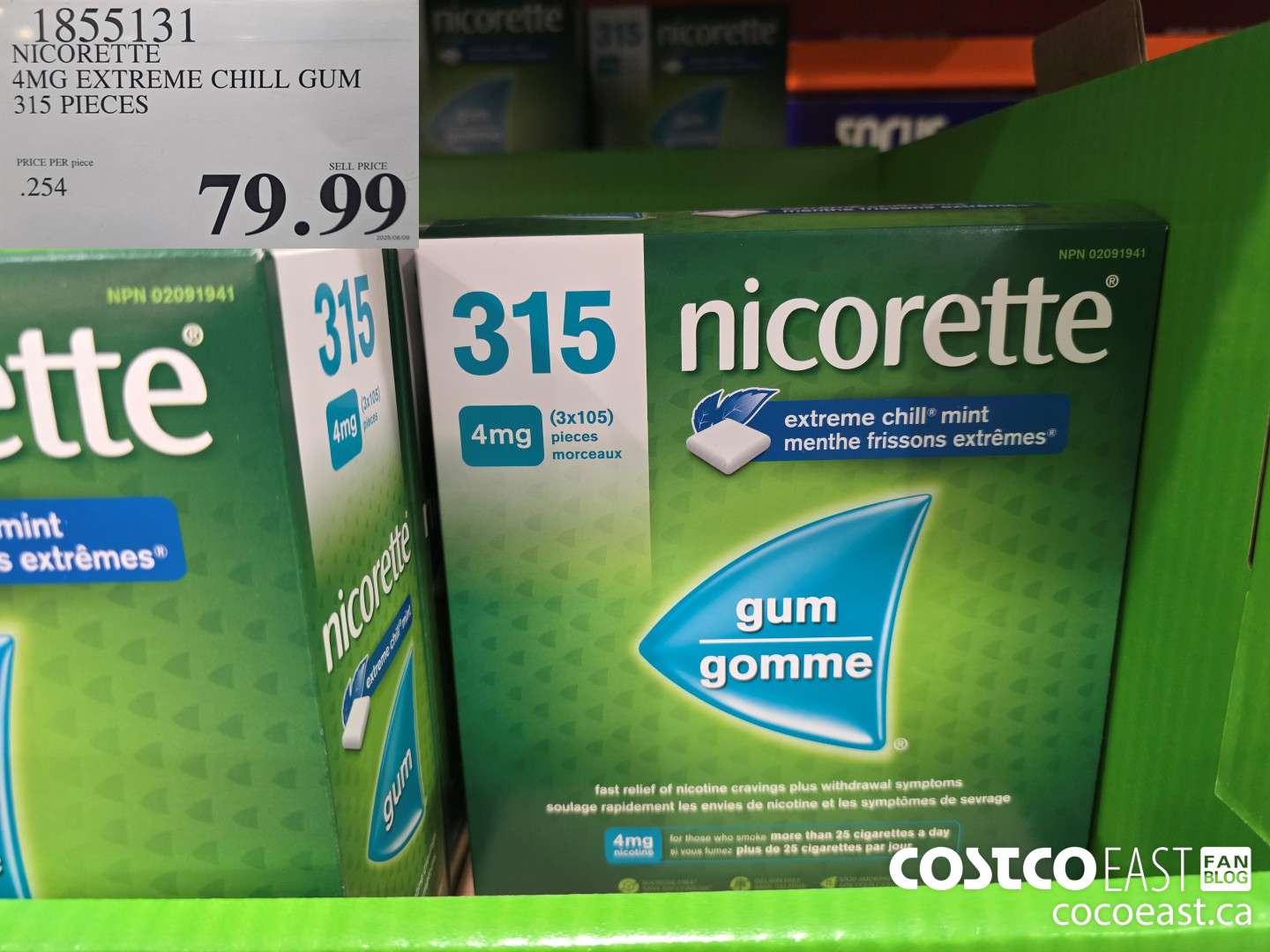 1855131 NICORETTE 4MG EXTREME CHILL GUM 315 PIECES $79.99