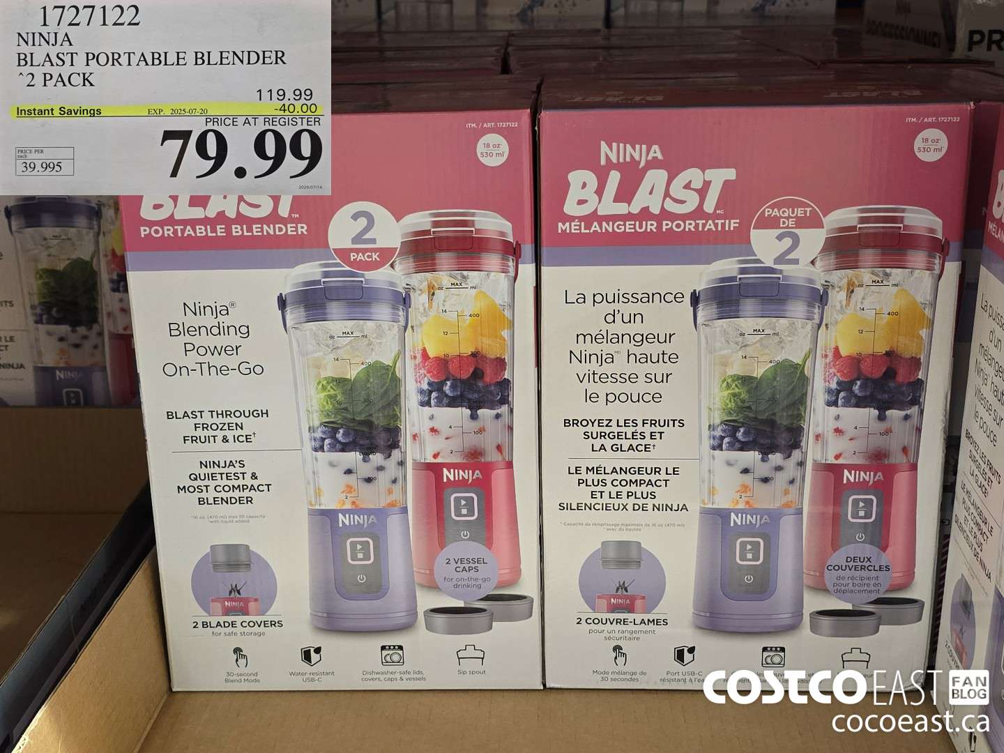 1727122 NINJA BLAST PORTABLE BLENDER 2 PACK ($40.00 INSTANT SAVINGS EXPIRES ON 2025-07-20) $79.99