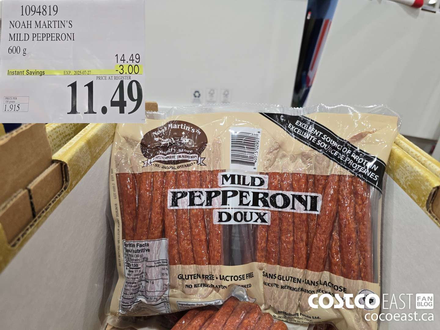 1094819 NOAH MARTIN'S MILD PEPPERONI 600 g ($3.00 INSTANT SAVINGS EXPIRES ON 2025-07-27) $11.49