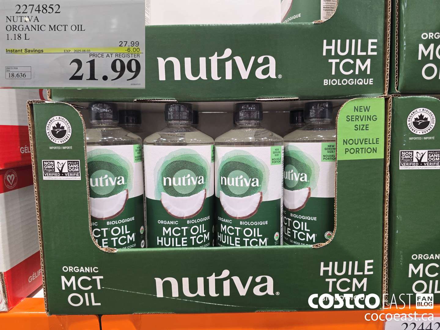 2274852 NUTIVA ORGANIC MCT OIL 1.18L ($6.00 INSTANT SAVINGS EXPIRES ON 2025-08-03) $21.99