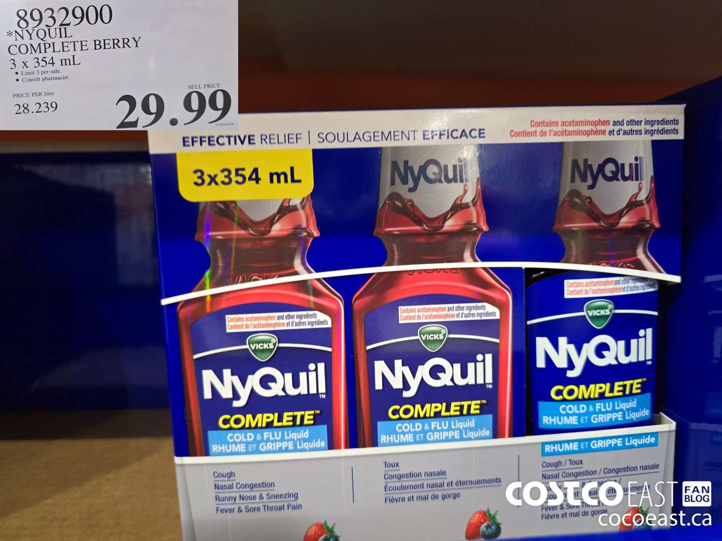 8932900 NYQUIL COMPLETE BERRY 3 X 354 mL $29.99