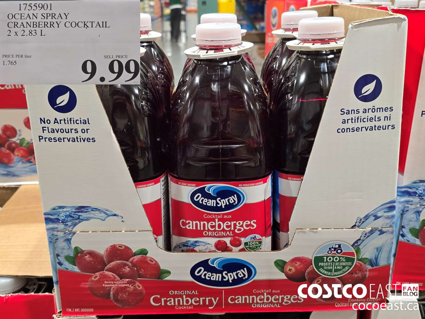1755901 OCEAN SPRAY CRANBERRY COCKTAIL 2 x 2.83 L $9.99
