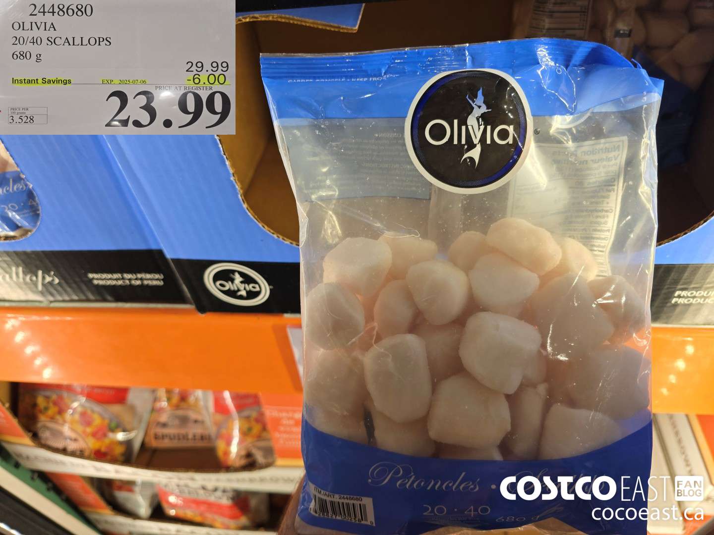 2448680 OLIVIA 20/40 SCALLOPS 680 G ($6.00 INSTANT SAVINGS EXPIRES ON 2025-07-06) $23.99