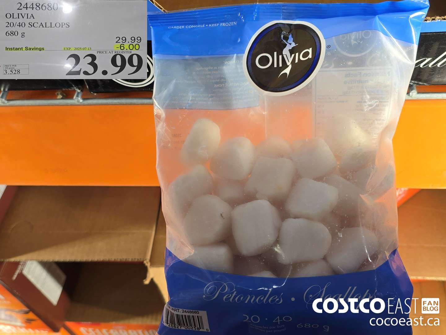 2448680 OLIVIA 20/40 SCALLOPS 680 G ($6.00 INSTANT SAVINGS EXPIRES ON 2025-07-13) $23.99