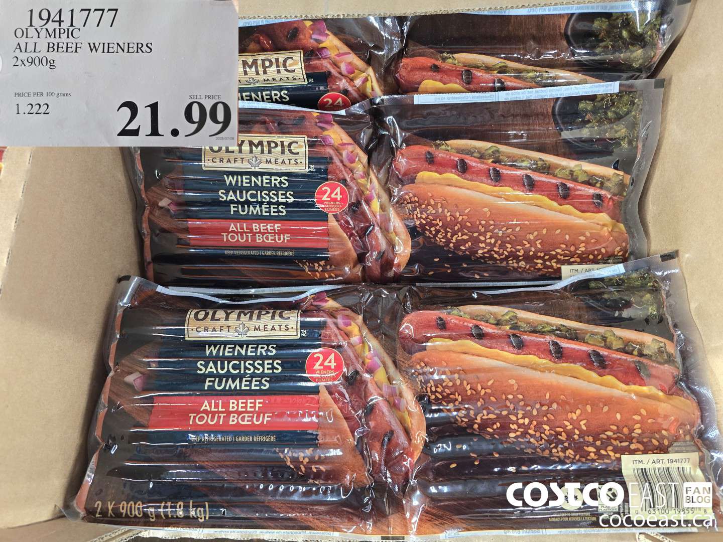 1941777 OLYMPIC ALL BEEF WIENERS 2x900G $21.99