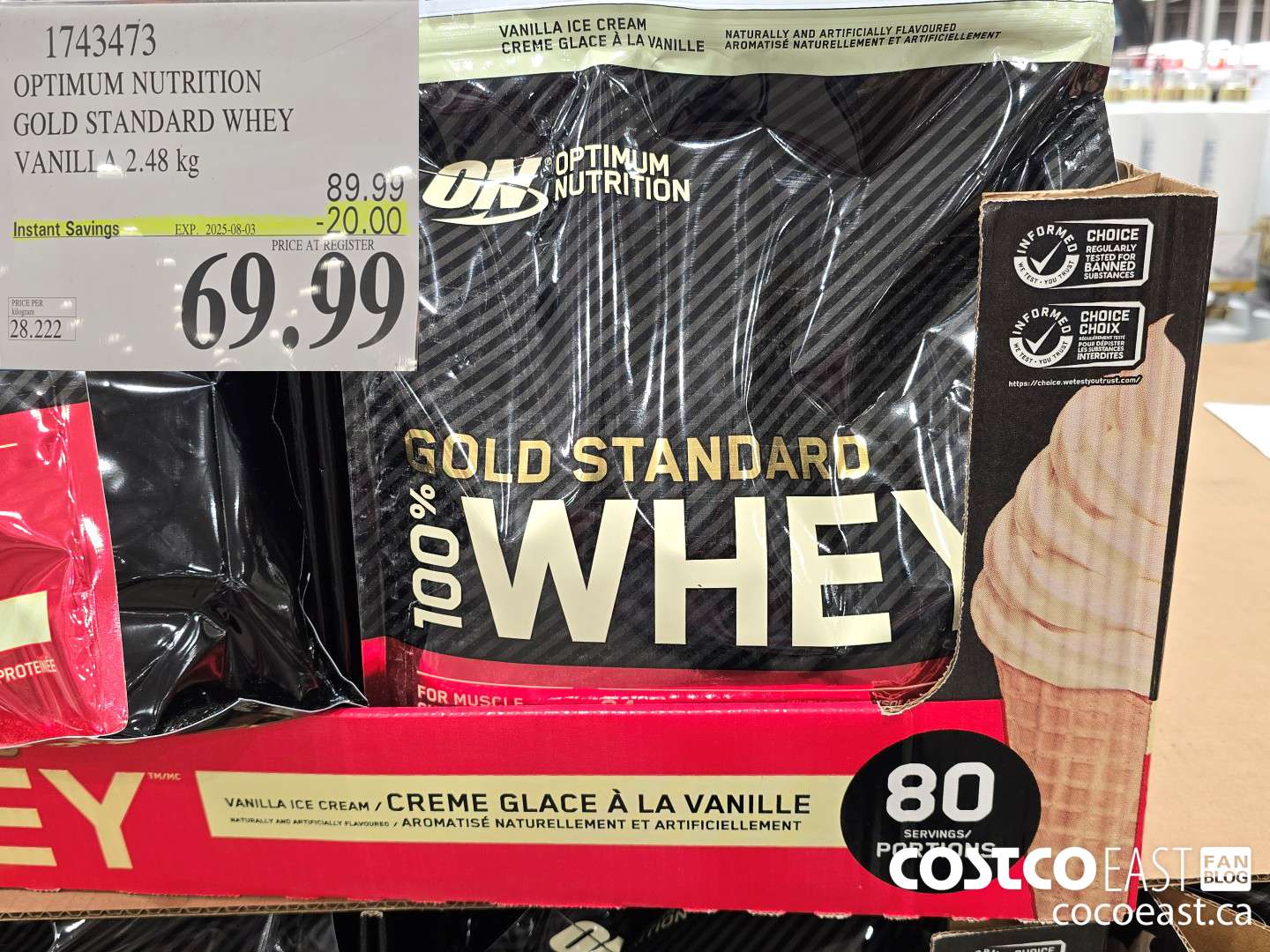 1743473 OPTIMUM NUTRITION GOLD STANDARD WHEY VANILLA 2.48 KG ($20.00 INSTANT SAVINGS EXPIRES ON 2025-08-03) $69.99