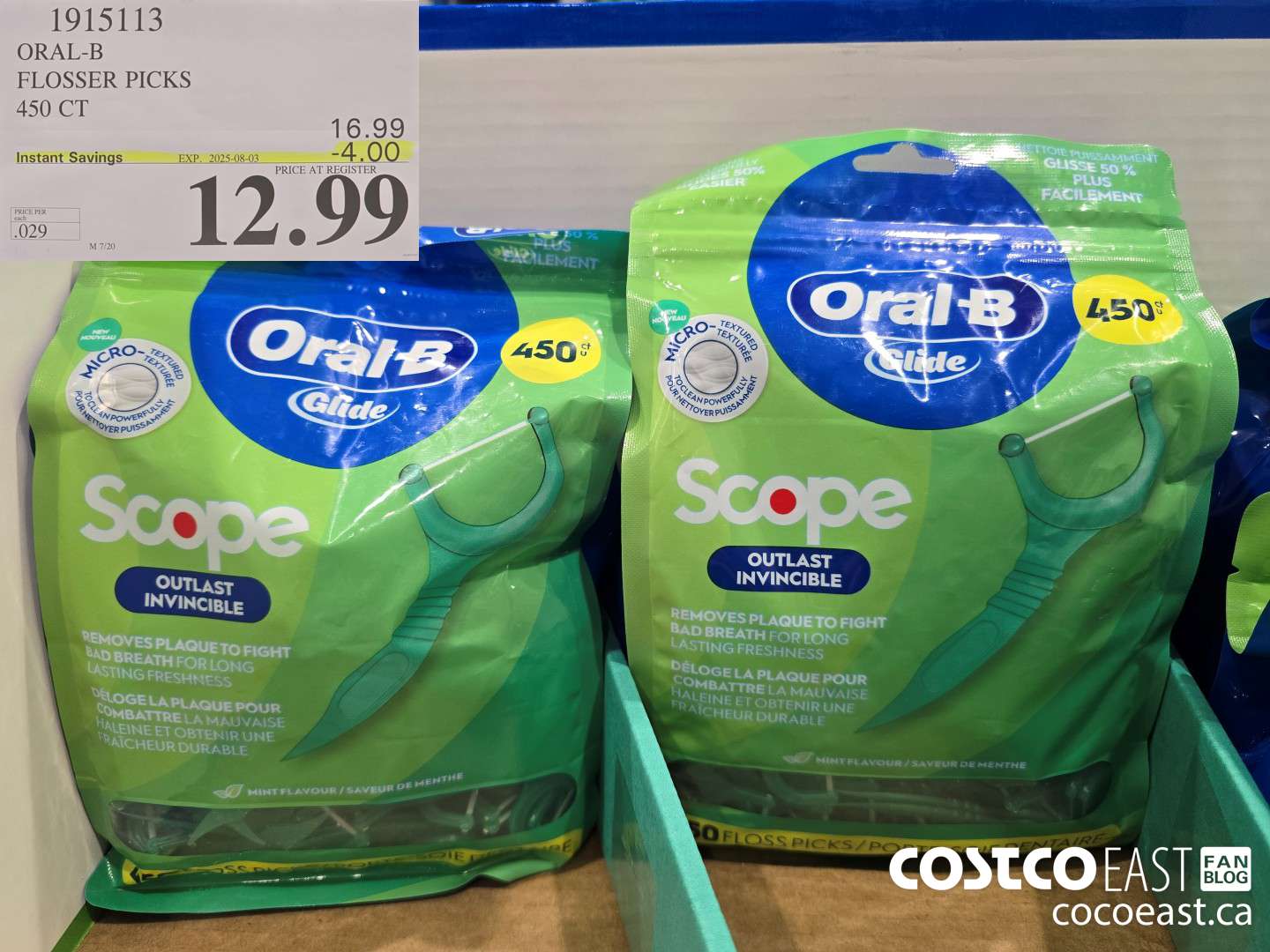 1915113 ORAL-B FLOSSER PICKS 450 CT ($4.00 INSTANT SAVINGS EXPIRES ON 2025-08-03) $12.99