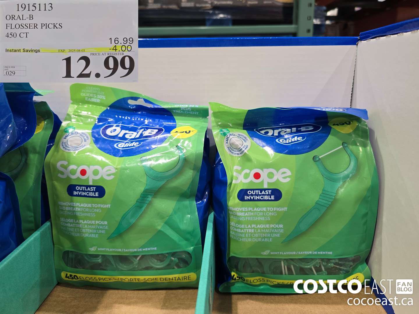 1915113 ORAL-B FLOSSER PICKS 450 CT ($4.00 INSTANT SAVINGS EXPIRES ON 2025-08-03) $12.99