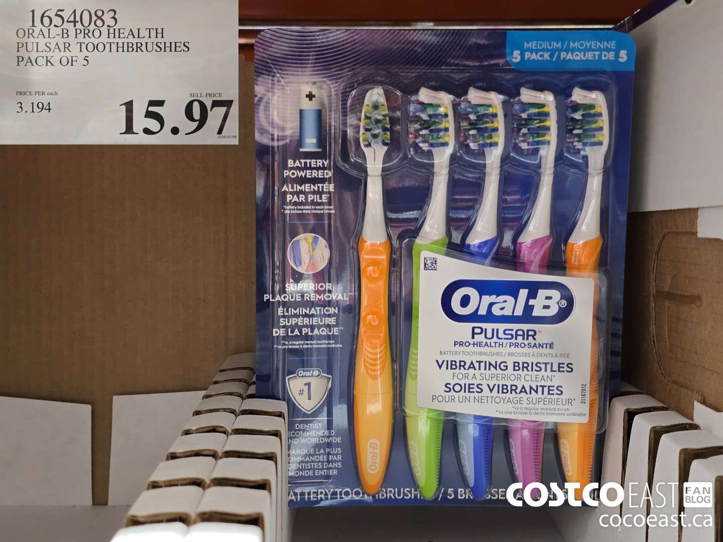 1654083 ORAL-B PRO HEALTH PULSAR TOOTHBRUSHES PACK OF 5 $15.97