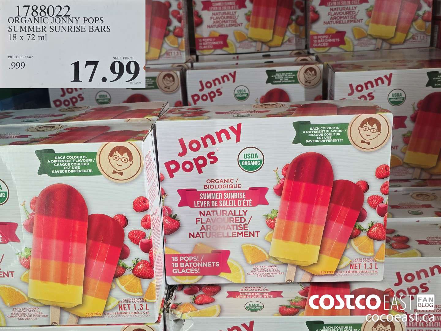 1788022 ORGANIC JONNY POPS SUMMER SUNRISE BARS 18 X 72 $17.99