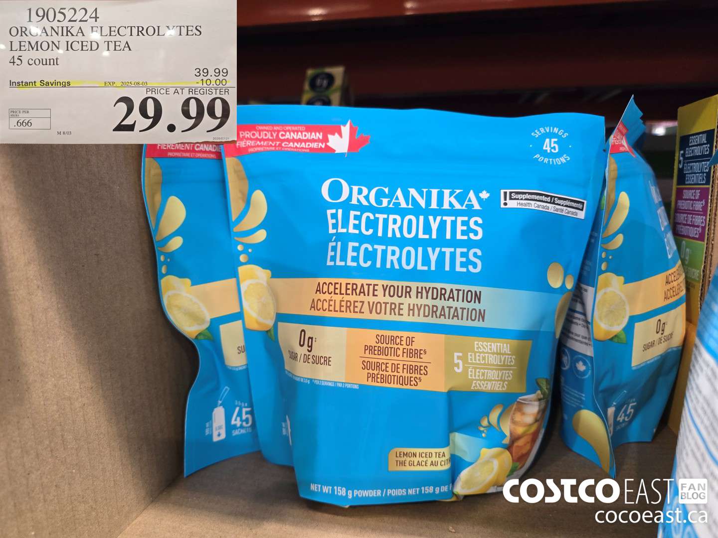 1905224 ORGANIKA ELECTROLYTES LEMON ICED TEA 45 count ($10.00 INSTANT SAVINGS EXPIRES ON 2025-08-03) $29.99