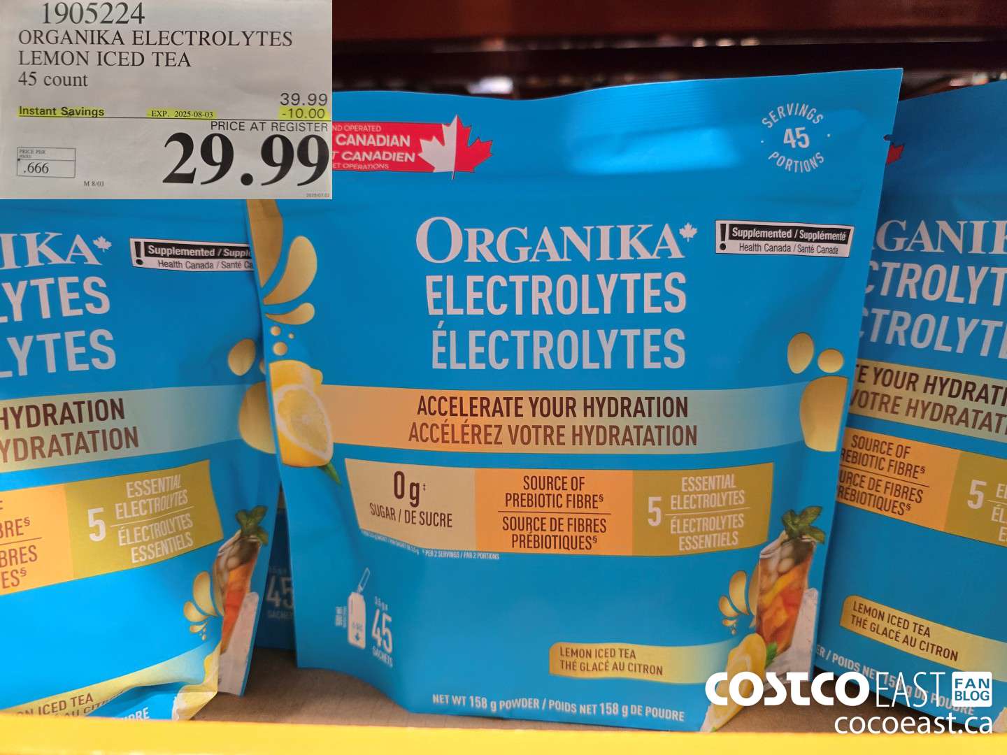 1905224 ORGANIKA ELECTROLYTES LEMON ICED TEA 45 count ($10.00 INSTANT SAVINGS EXPIRES ON 2025-08-03) $29.99