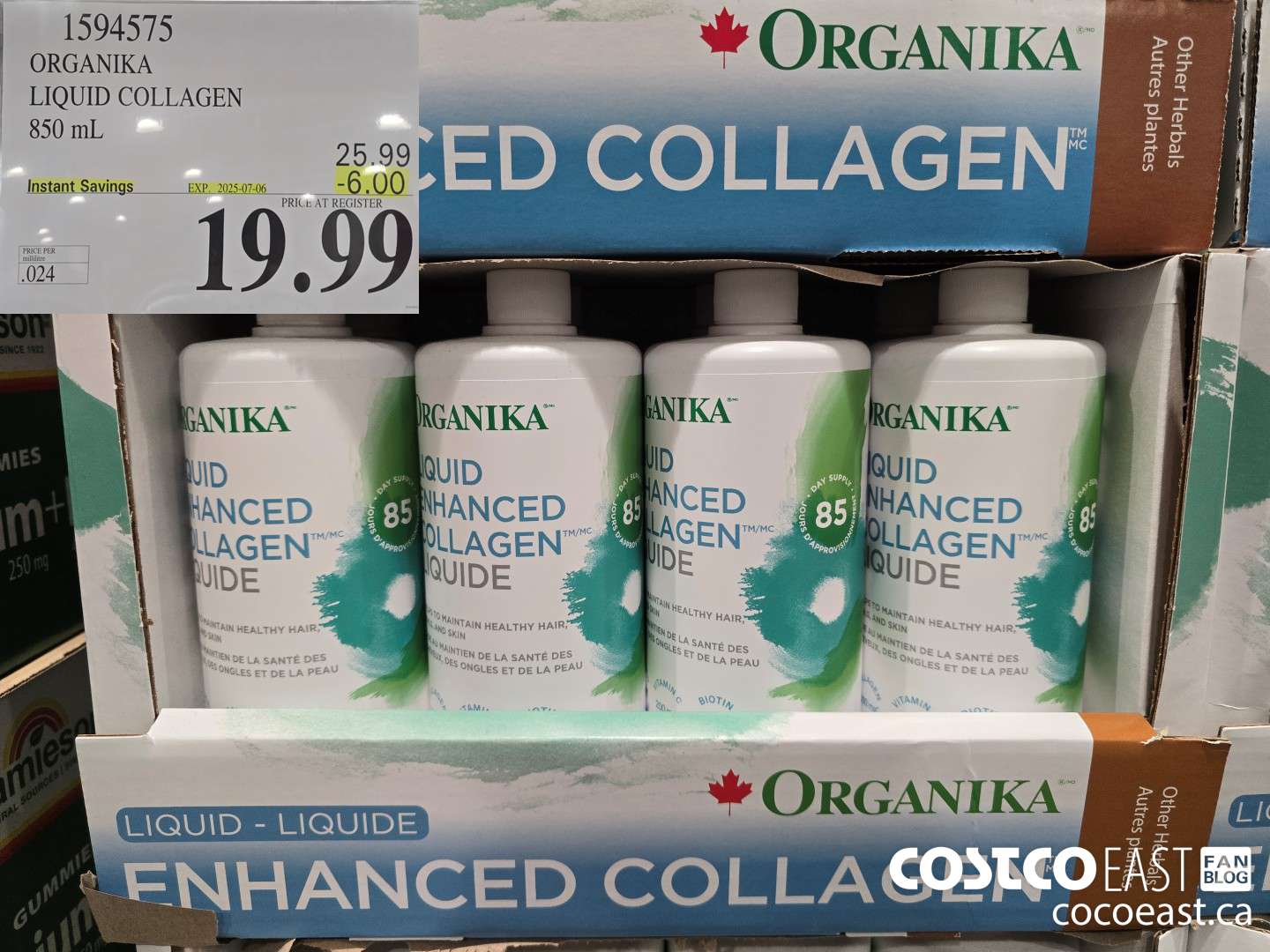 1594575 ORGANIKA LIQUID COLLAGEN 850 ML ($6.00 INSTANT SAVINGS EXPIRES ON 2025-07-06) $19.99