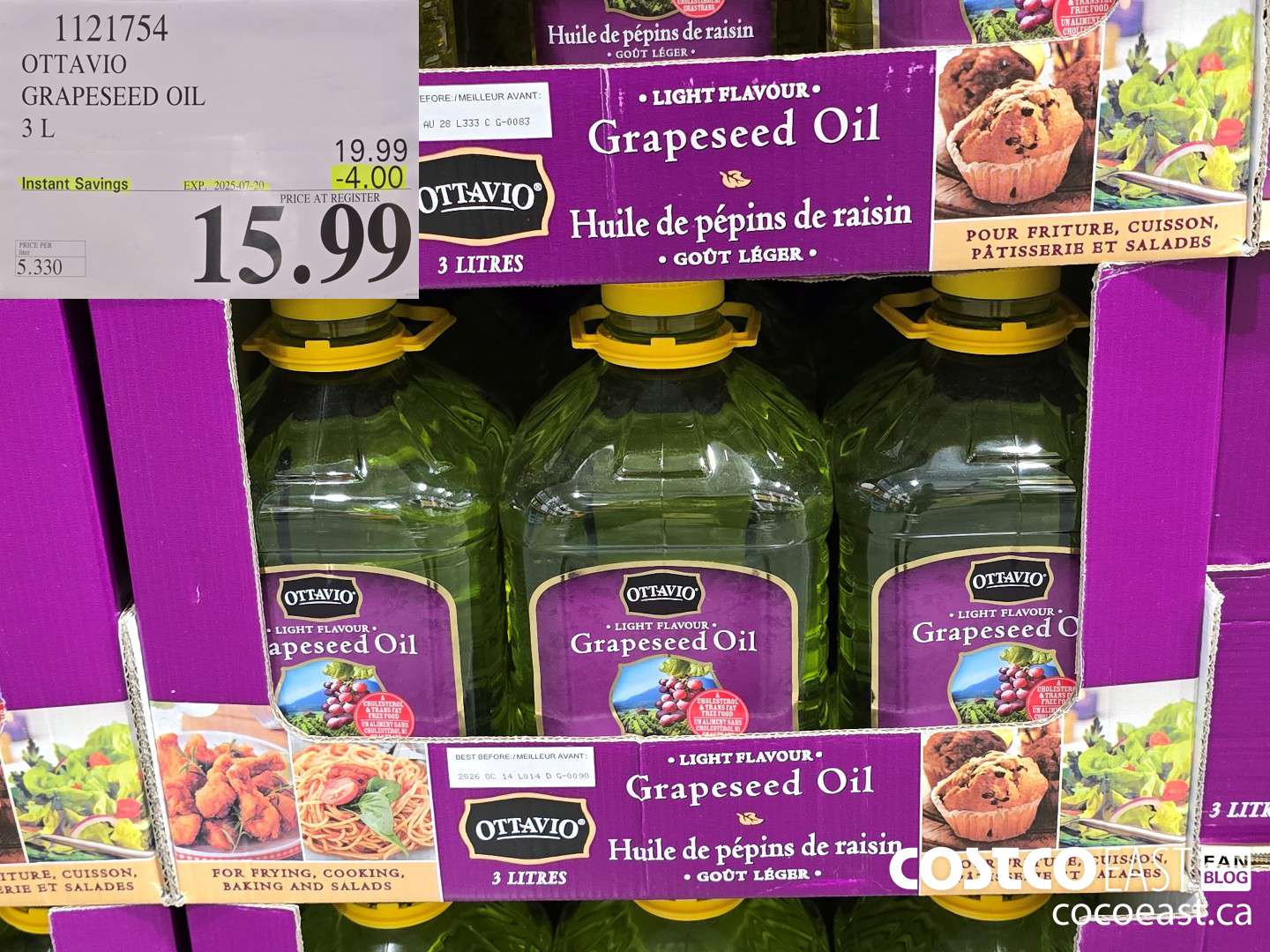 1121754 OTTAVIO GRAPESEED OIL 3L ($4.00 INSTANT SAVINGS EXPIRES ON 2025-07-20) $15.99