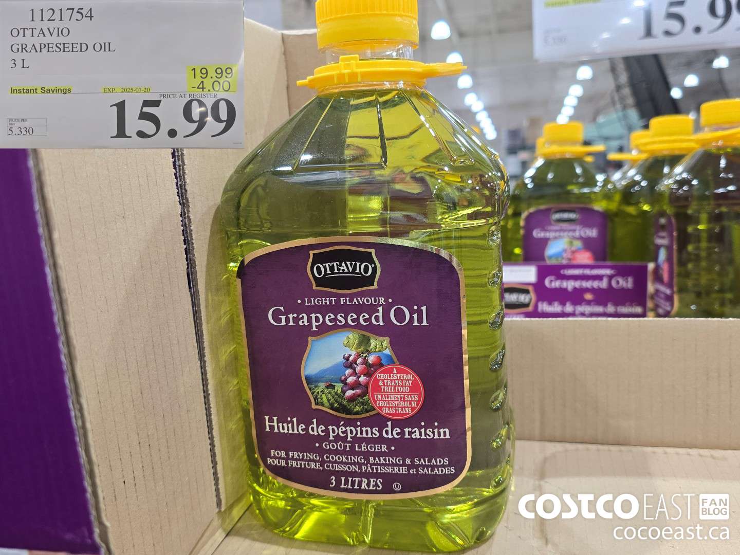 1121754 OTTAVIO GRAPESEED OIL 3L ($4.00 INSTANT SAVINGS EXPIRES ON 2025-07-20) $15.99