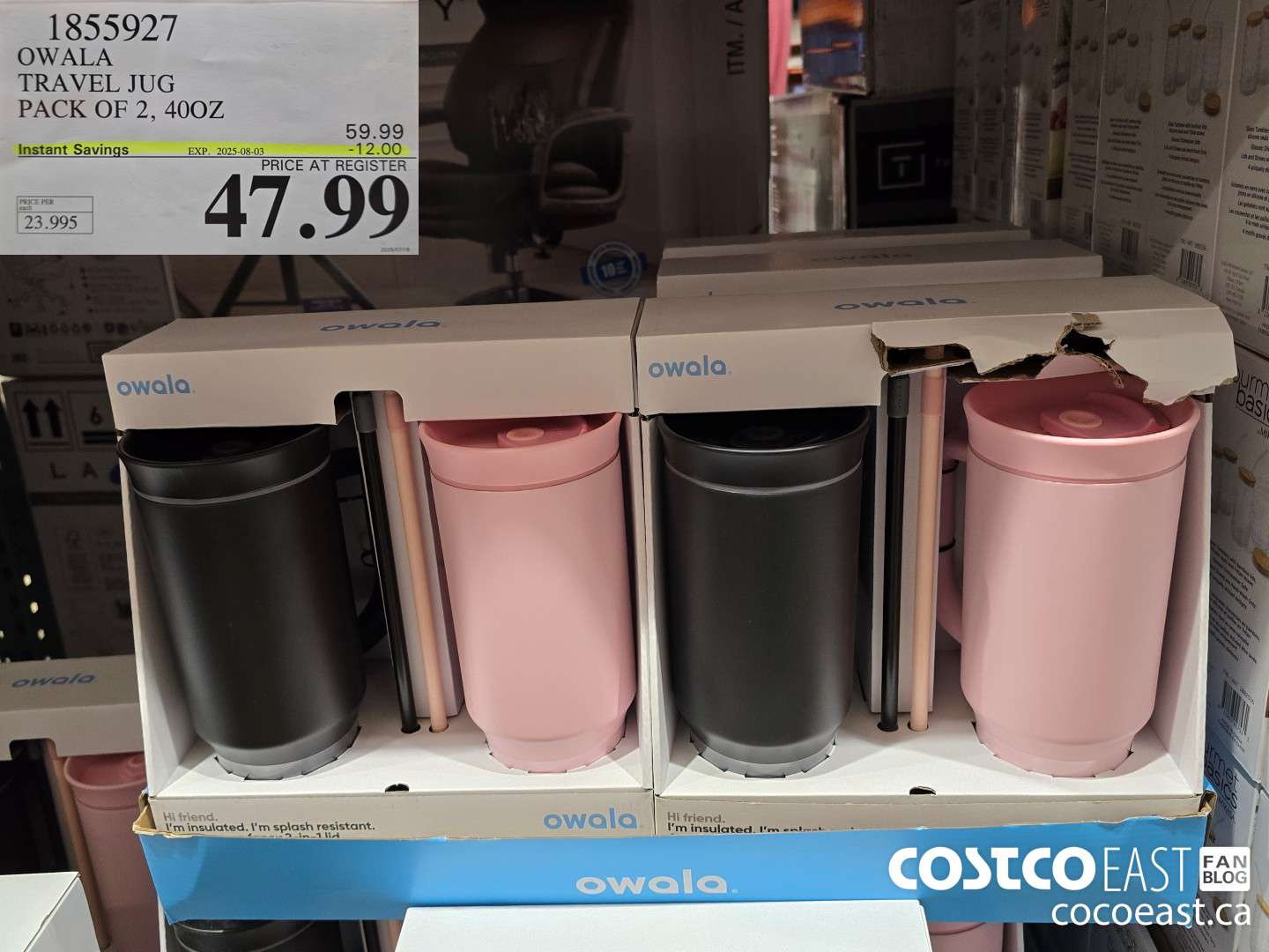 1855927 OWALA TRAVEL JUG PACK OF 2, 40OZ ($12.00 INSTANT SAVINGS EXPIRES ON 2025-08-03) $47.99