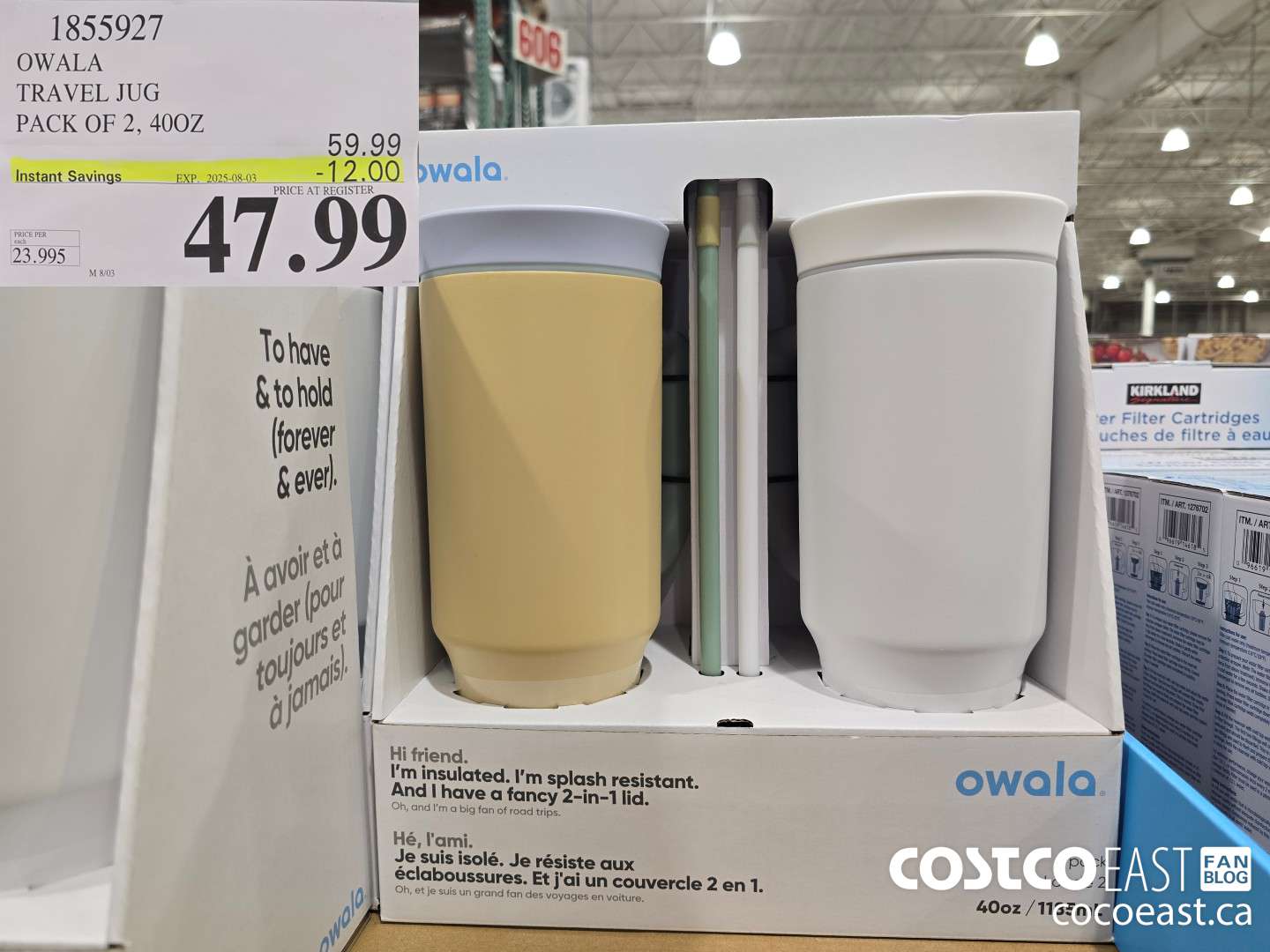 1855927 OWALA TRAVEL JUG PACK OF 2, 40OZ ($12.00 INSTANT SAVINGS EXPIRES ON 2025-08-03) $47.99