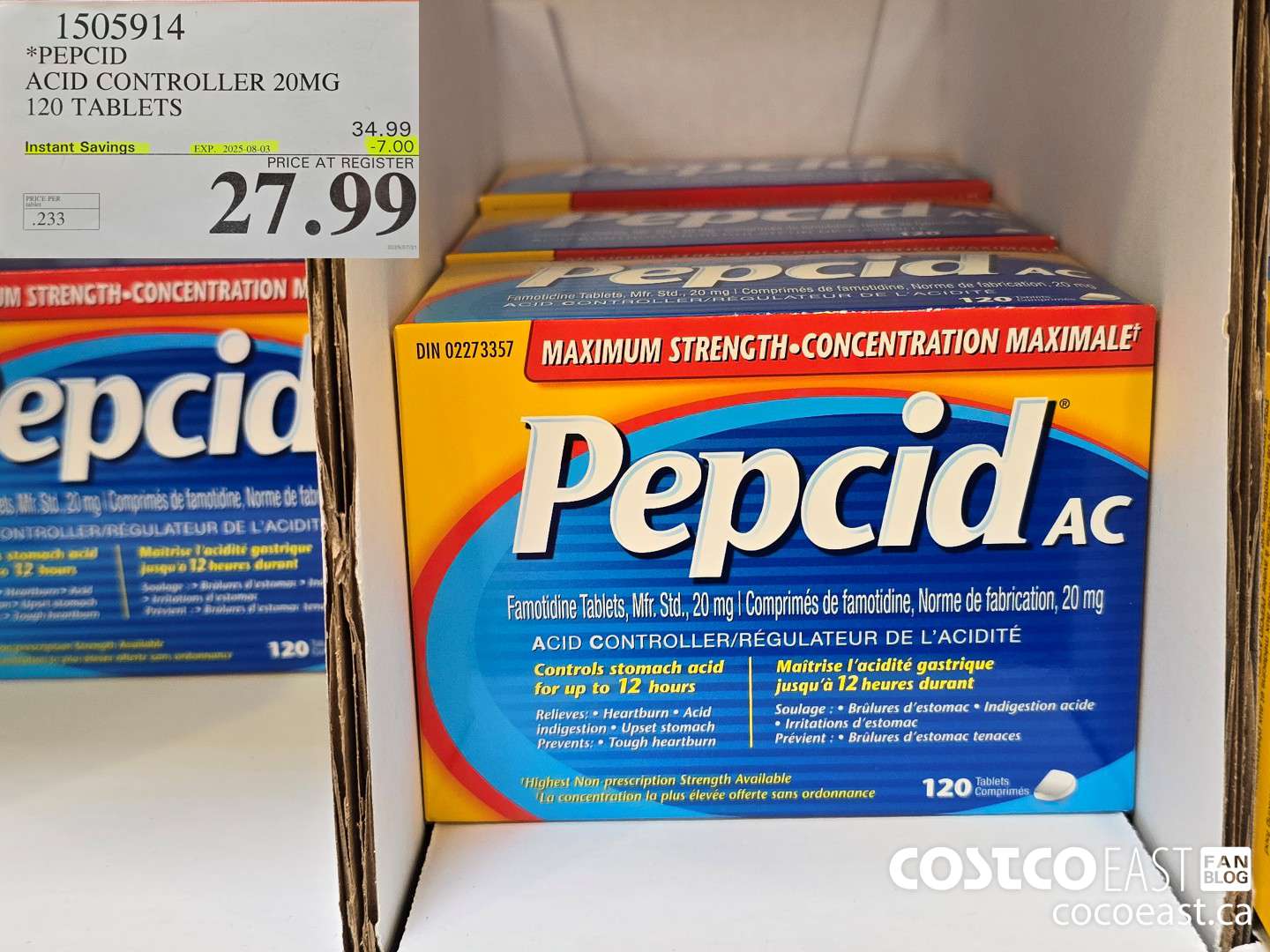 1505914 PEPCID ACID CONTROLLER 20MG 120 TABLETS ($7.00 INSTANT SAVINGS EXPIRES ON 2025-08-03) $27.99