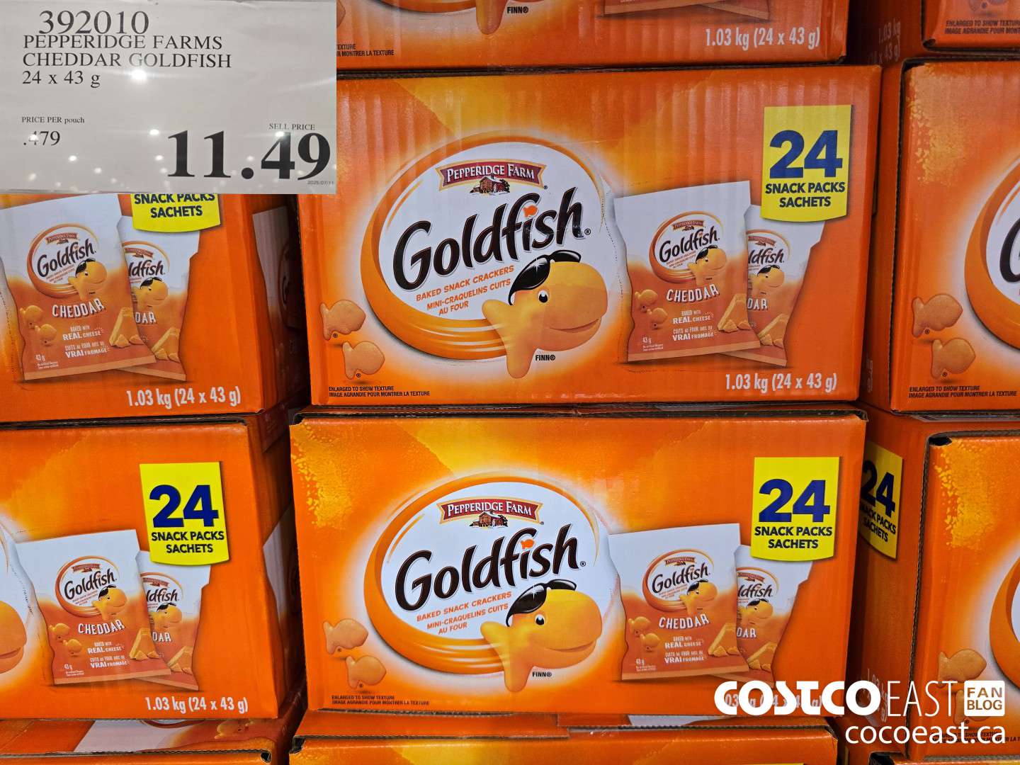 392010 PEPPERIDGE FARMS CHEDDAR GOLDFISH 24 X 43 G $11.49