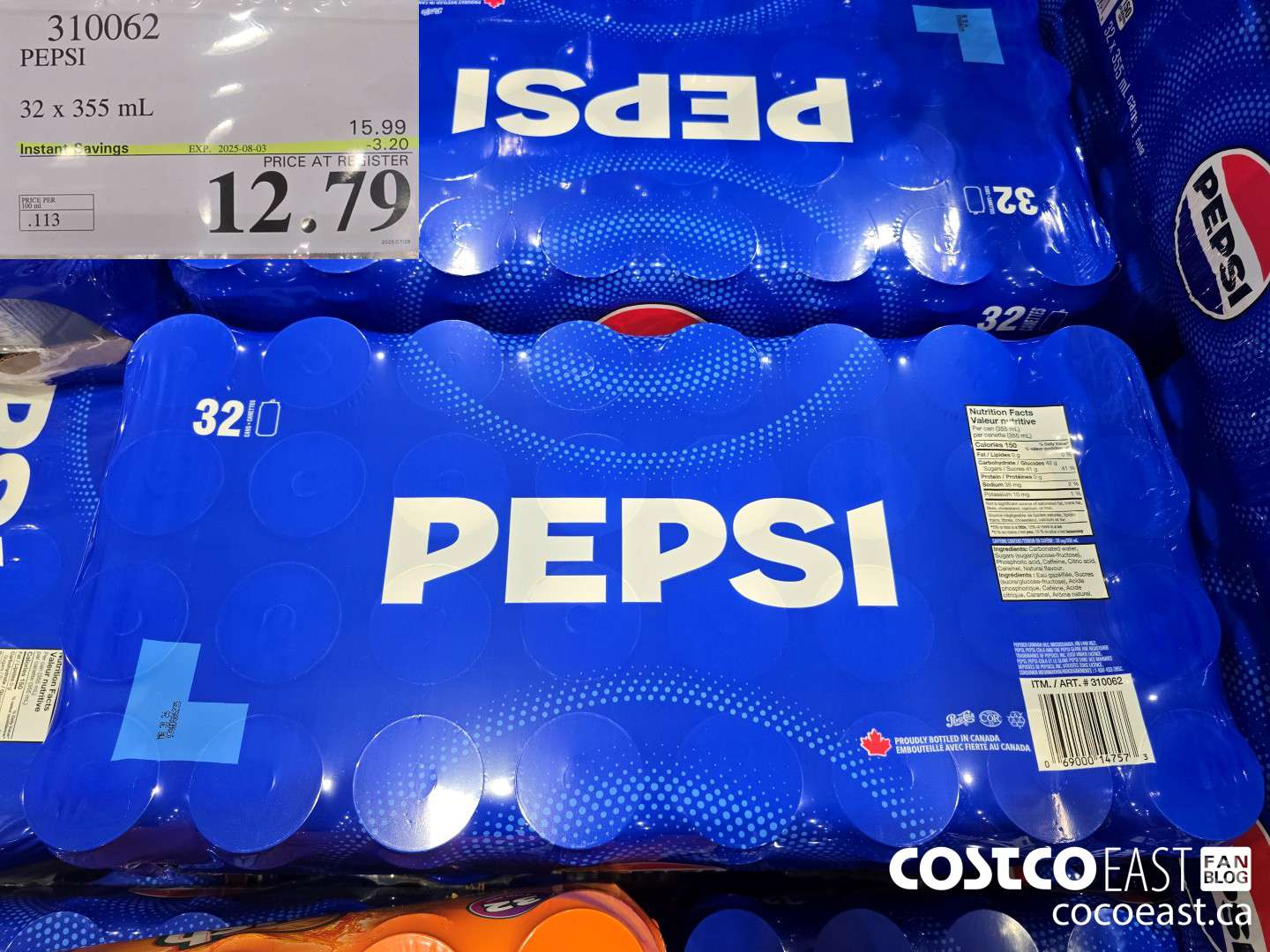 310062 PEPSI 32 X 355 ML ($3.20 INSTANT SAVINGS EXPIRES ON 2025-08-03) $12.79