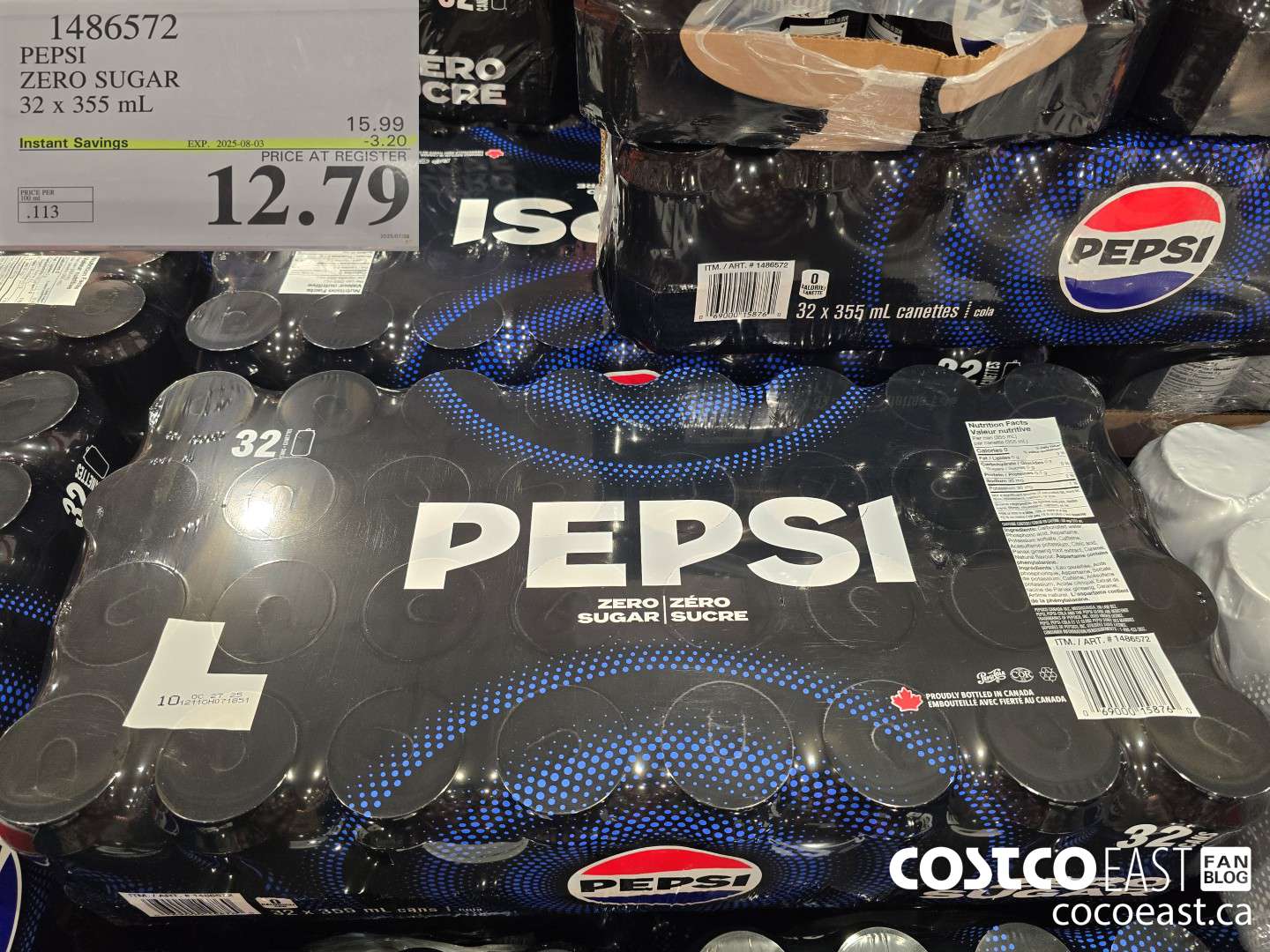 1486572 PEPSI ZERO SUGAR 32 X 355 ML ($3.20 INSTANT SAVINGS EXPIRES ON 2025-08-03) $12.79