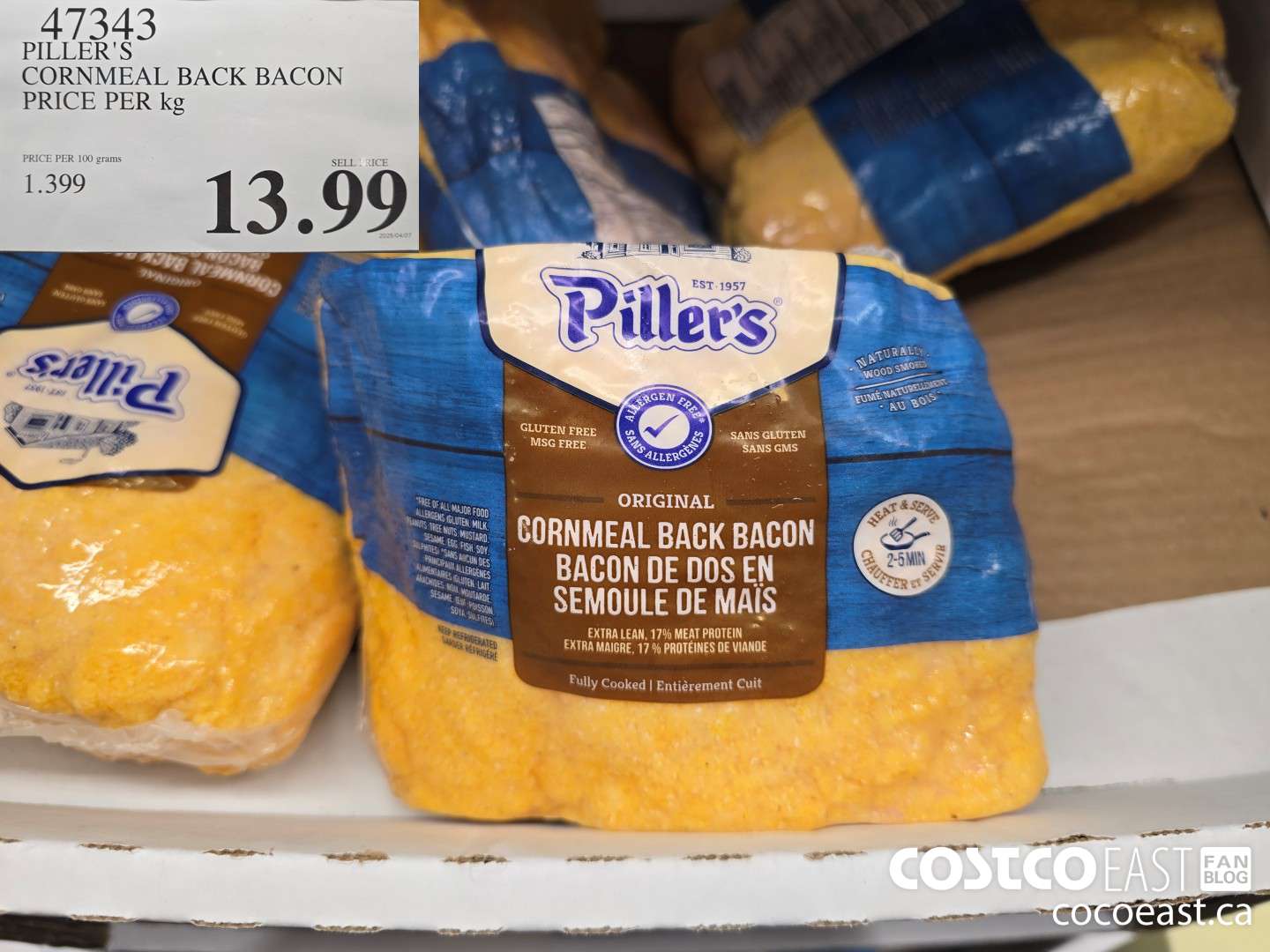 47343 PILLER'S CORNMEAL BACK BACON PRICE PER KG $13.99